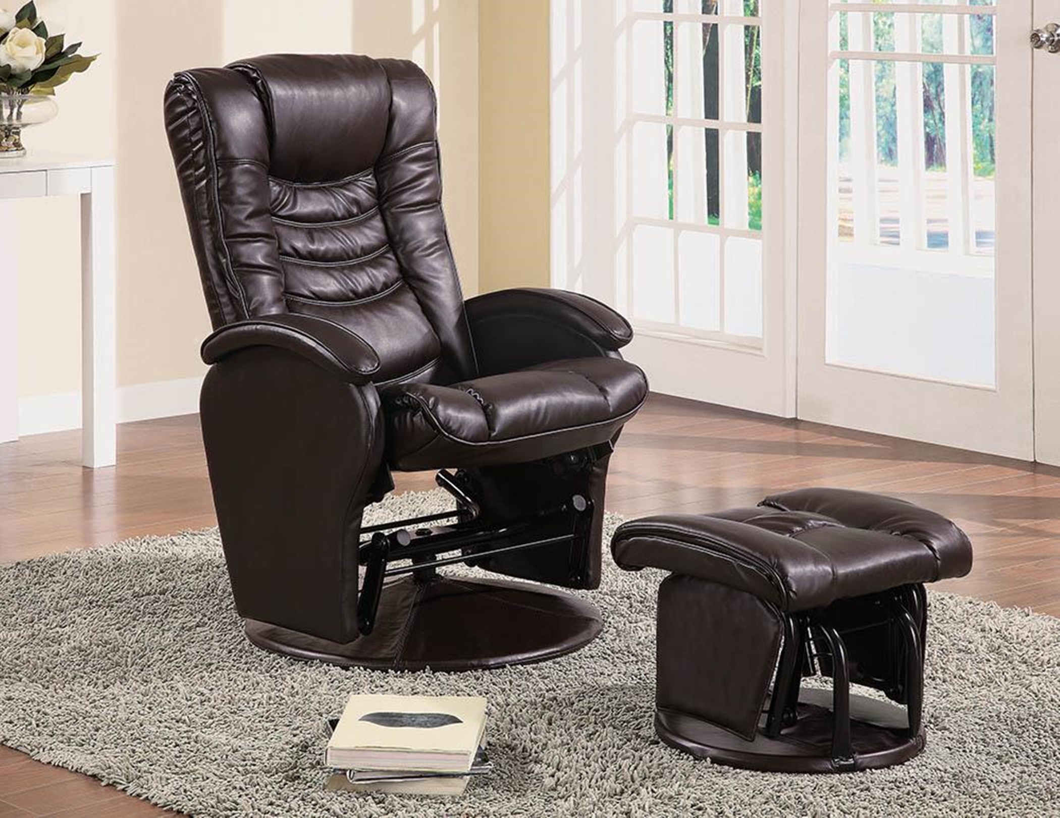 Casual Brown Reclining Glider & Ottoman - Click Image to Close