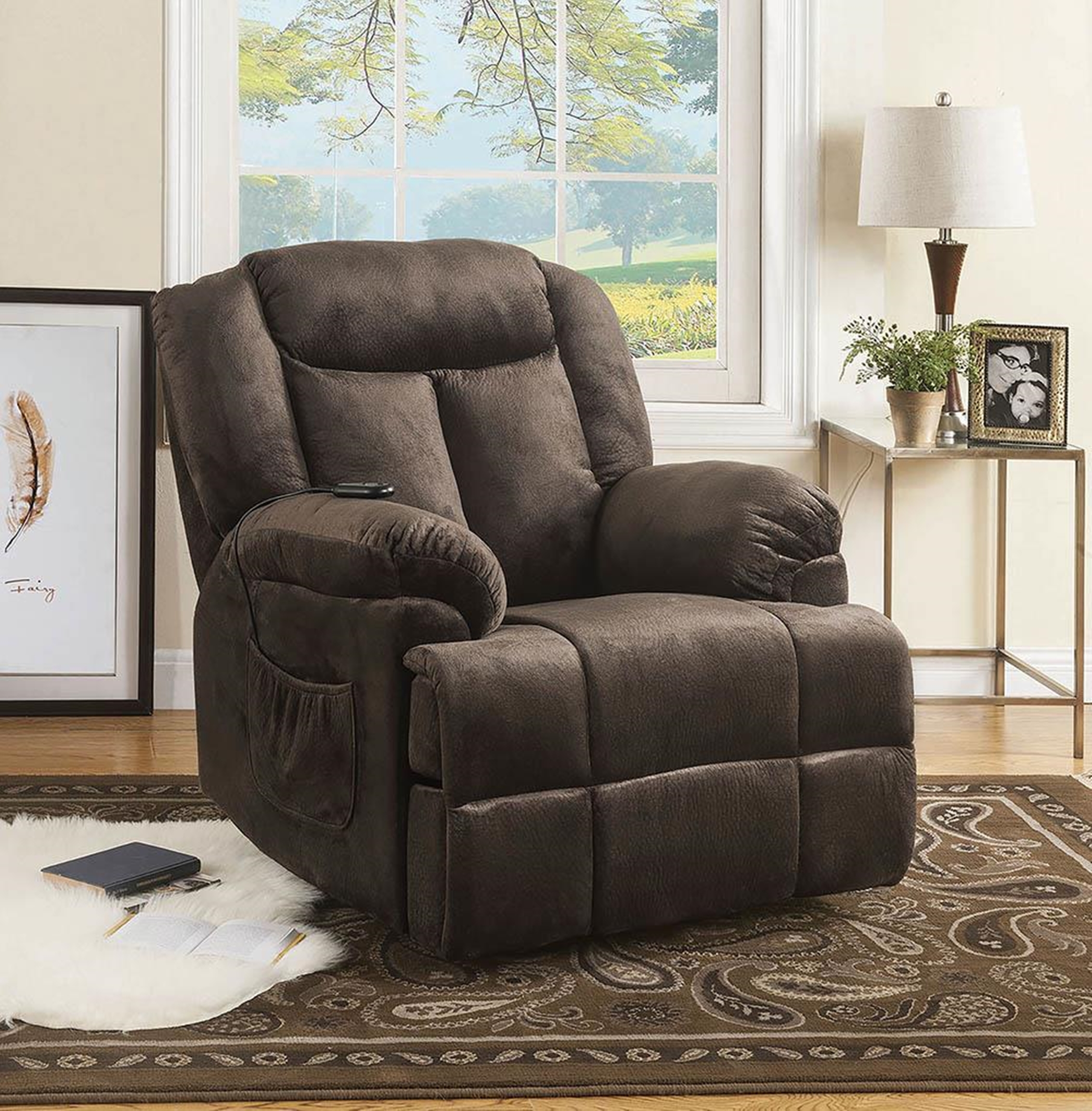 Casual Chocolate Velvet Power Lift Recliner - Click Image to Close