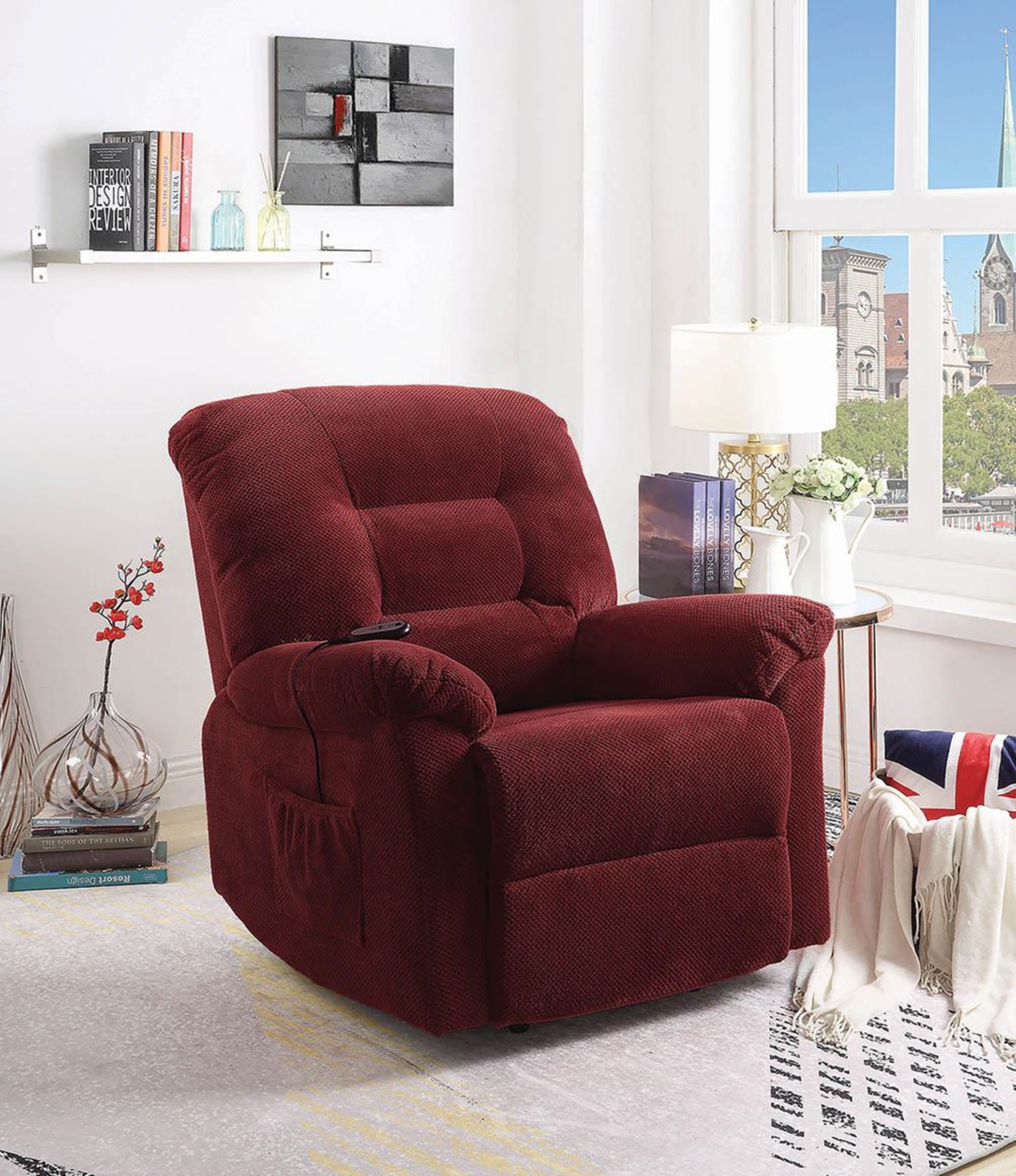 Brick Red Power Lift Recliner - Click Image to Close