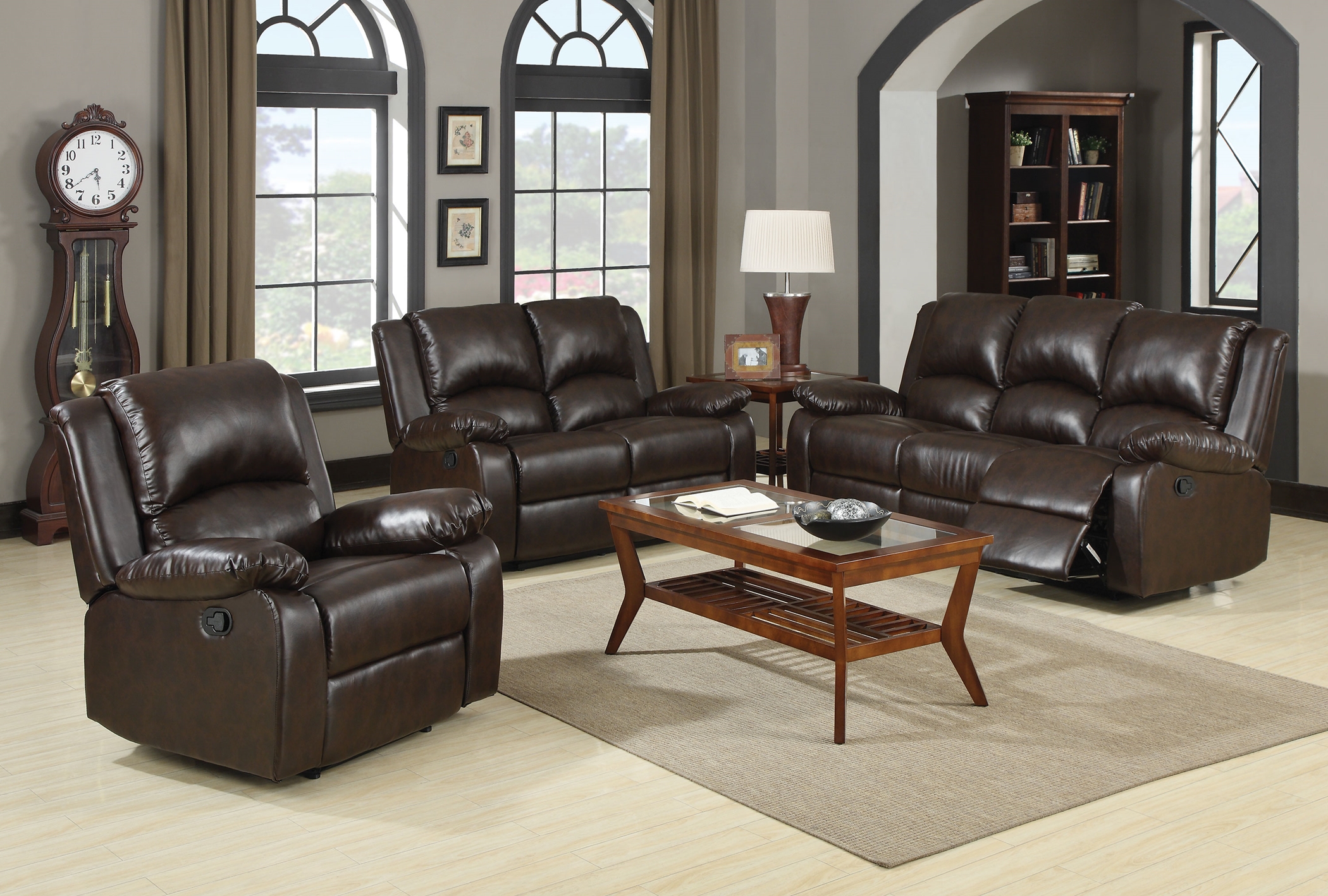 Boston Brown Reclining 3 Pc. - Click Image to Close