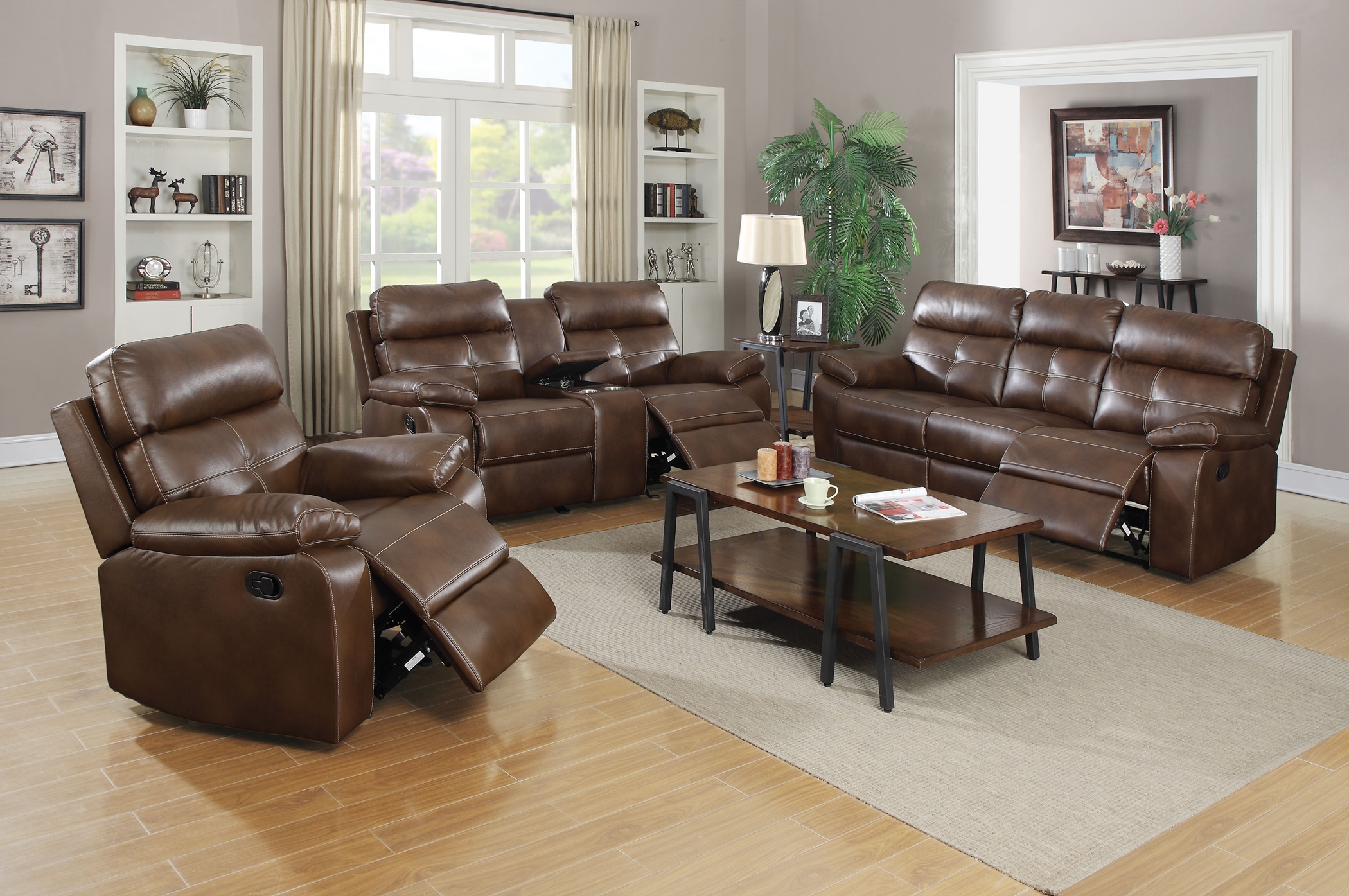 Zimmerman Brown Faux Leather Sofa & Love - Click Image to Close