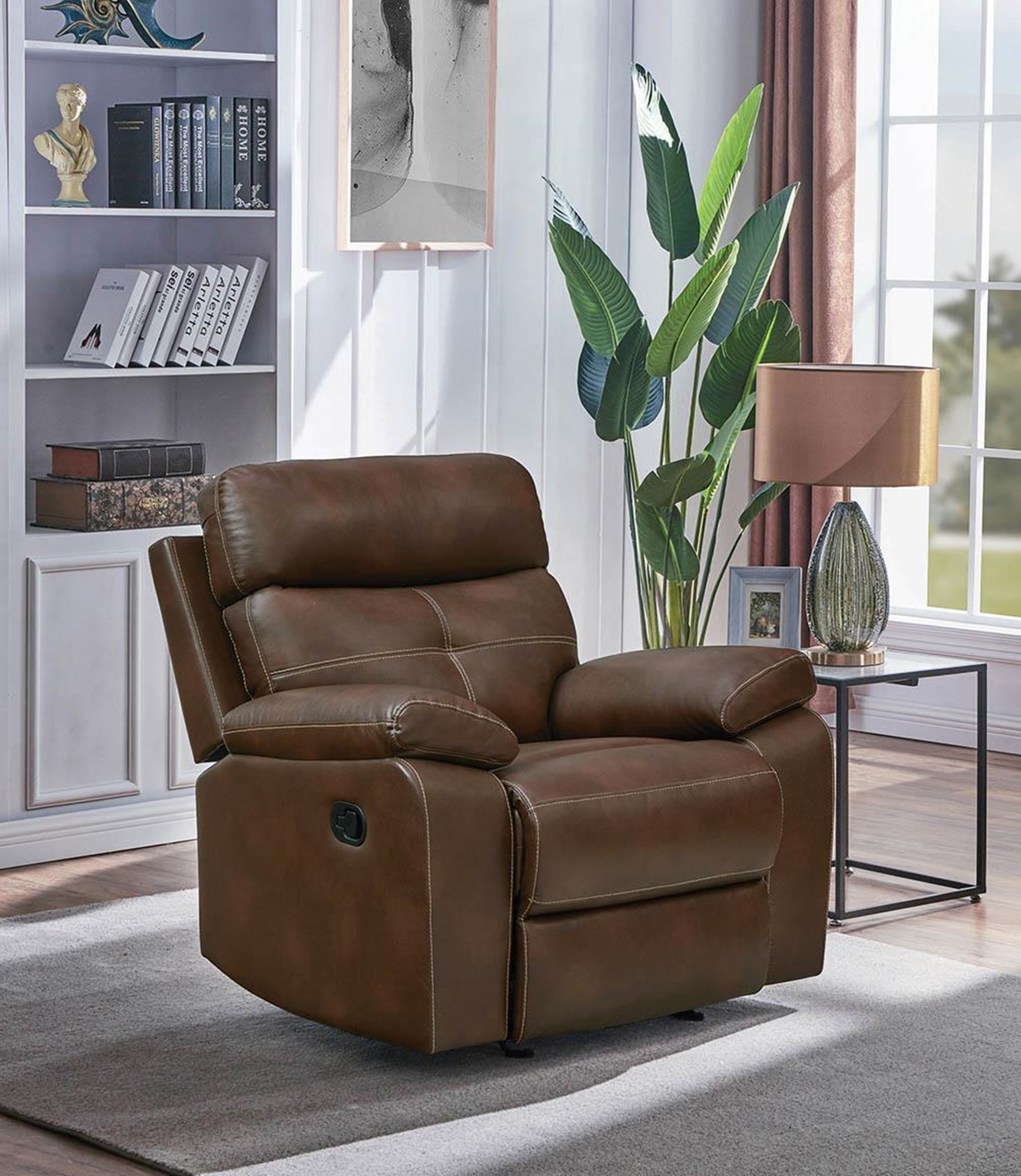 Damiano Brown Faux Leather Recliner - Click Image to Close