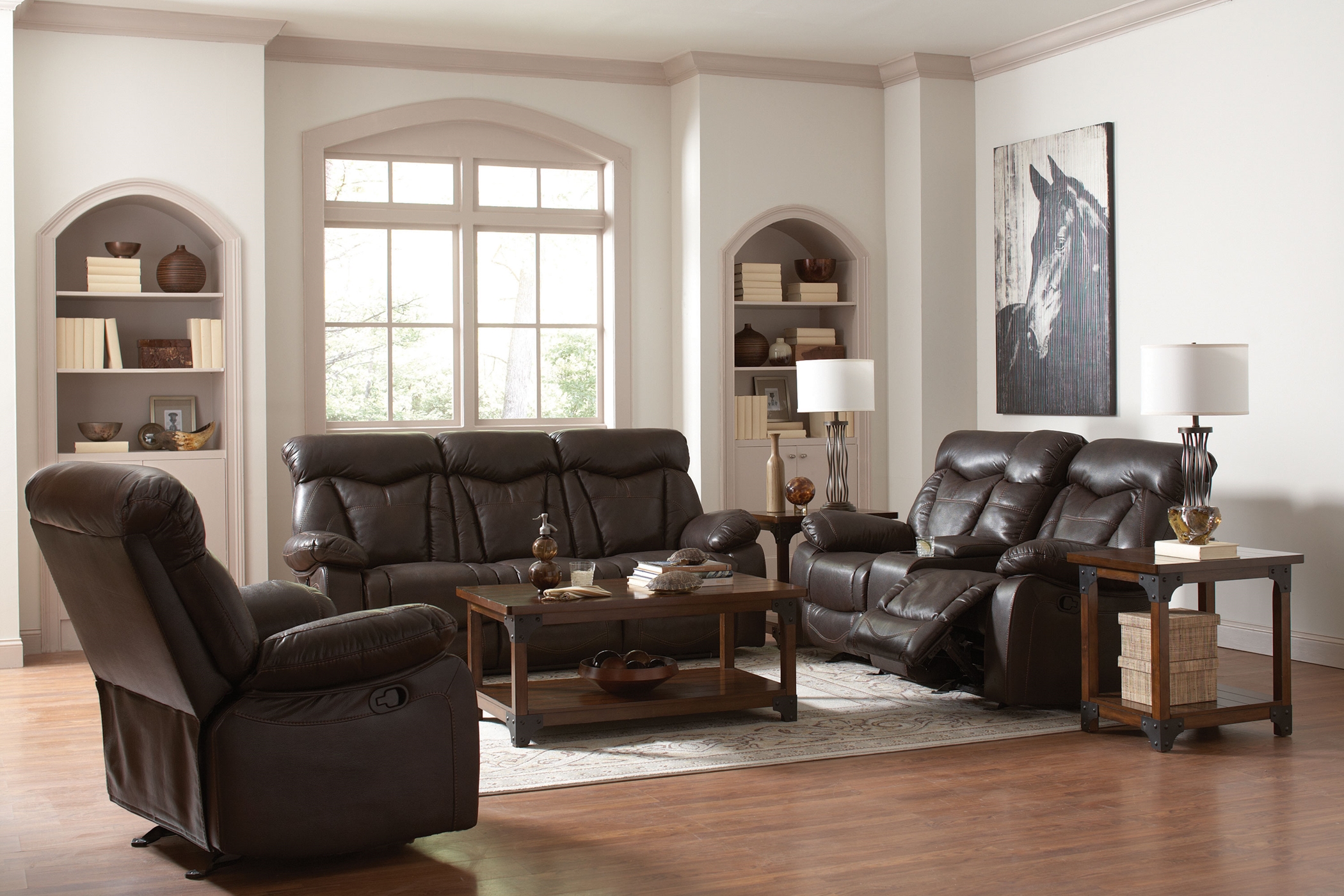 Zimmerman Dark Brown Faux Leather Sofa & Love - Click Image to Close