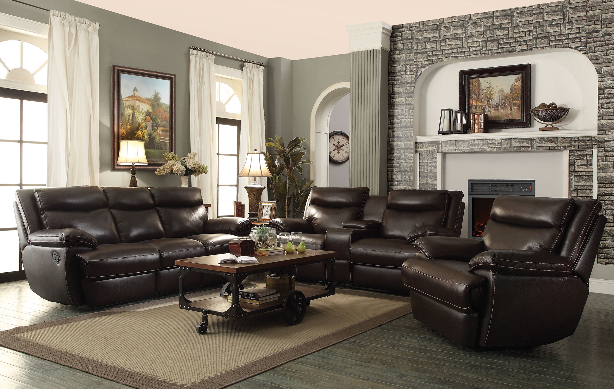 MacPherson Power Motion Brown Sofa & Love - Click Image to Close