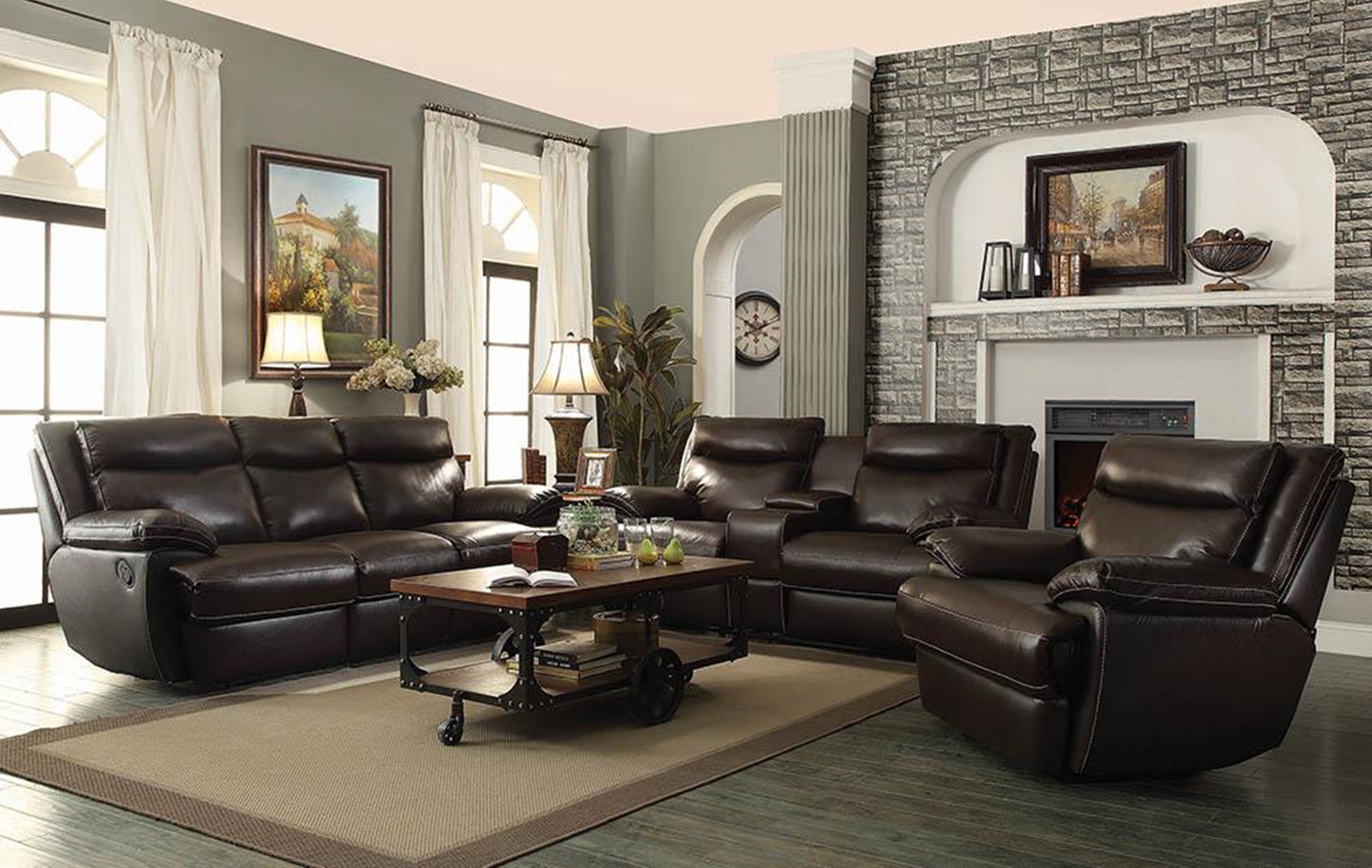 MacPherson Brown Leather Glider Recliner - Click Image to Close