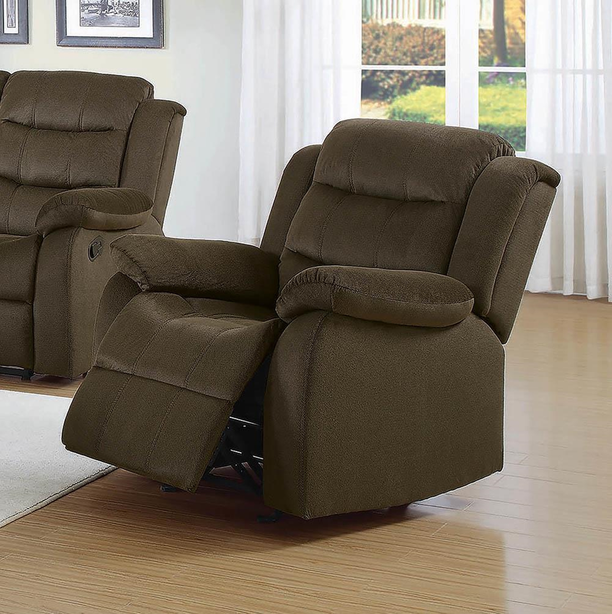 Rodman Casual Chocolate Glider Recliner - Click Image to Close