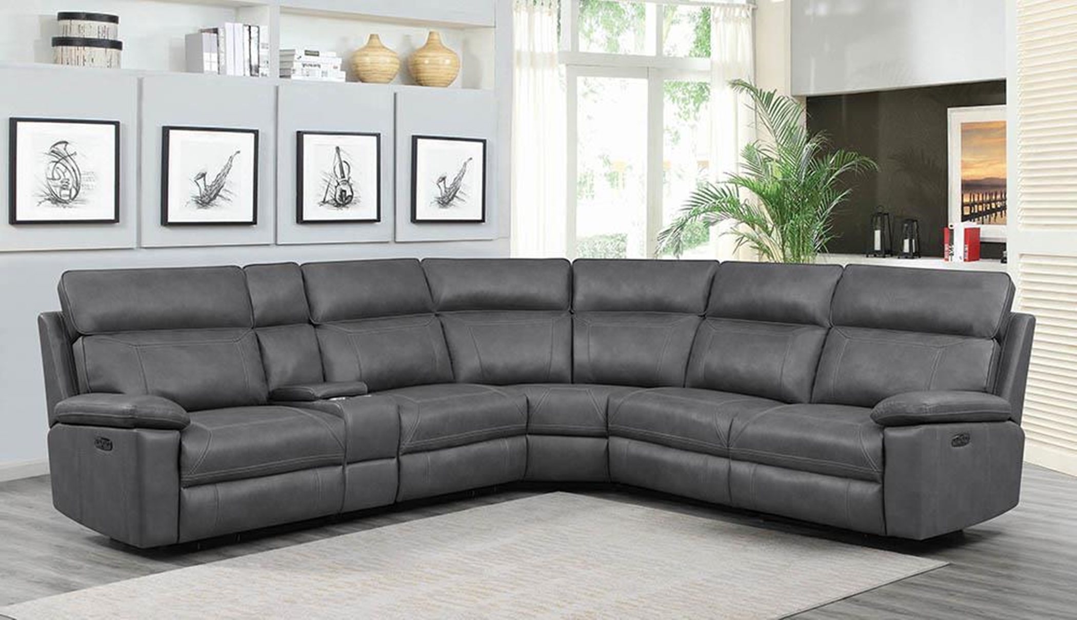 Albany Grey 6pcs Power2 Sectional - Click Image to Close