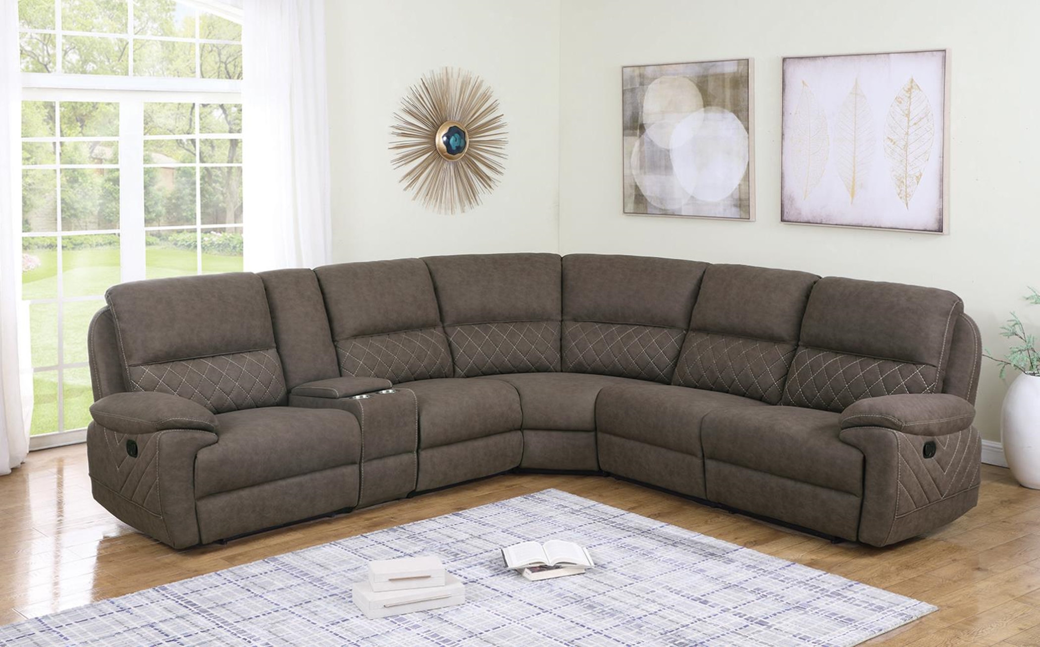 Variel Taupe 6pcs Motion Sectional - Click Image to Close