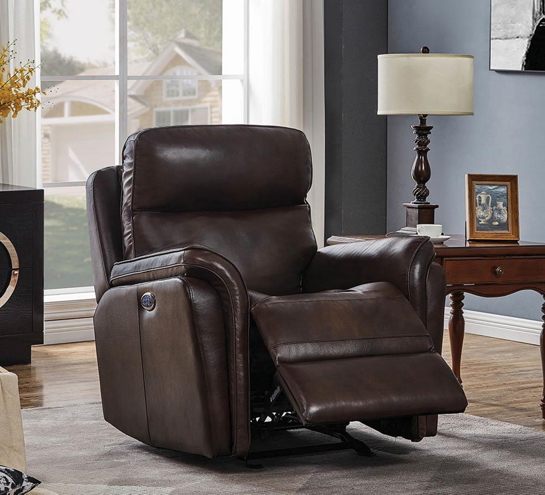 Dark Brown Pillow Top Power3 Glider Recliner - Click Image to Close