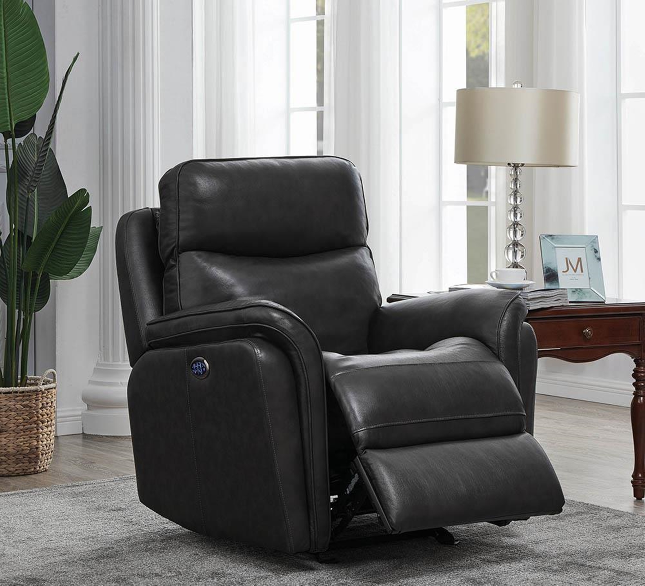 Charcoal Pillow Top Power3 Glider Recliner - Click Image to Close