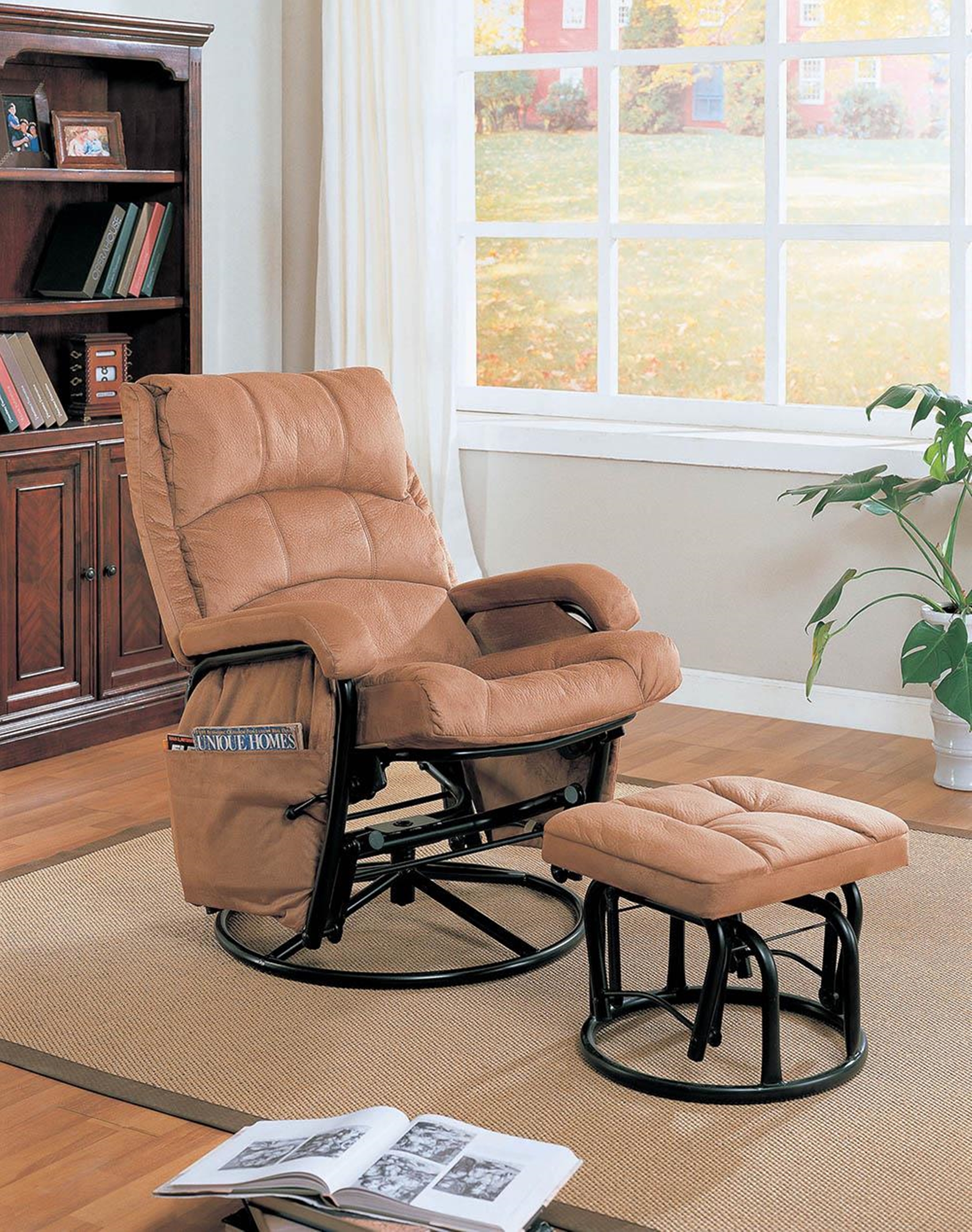 Casual Brown Reclining Glider & Ottoman - Click Image to Close