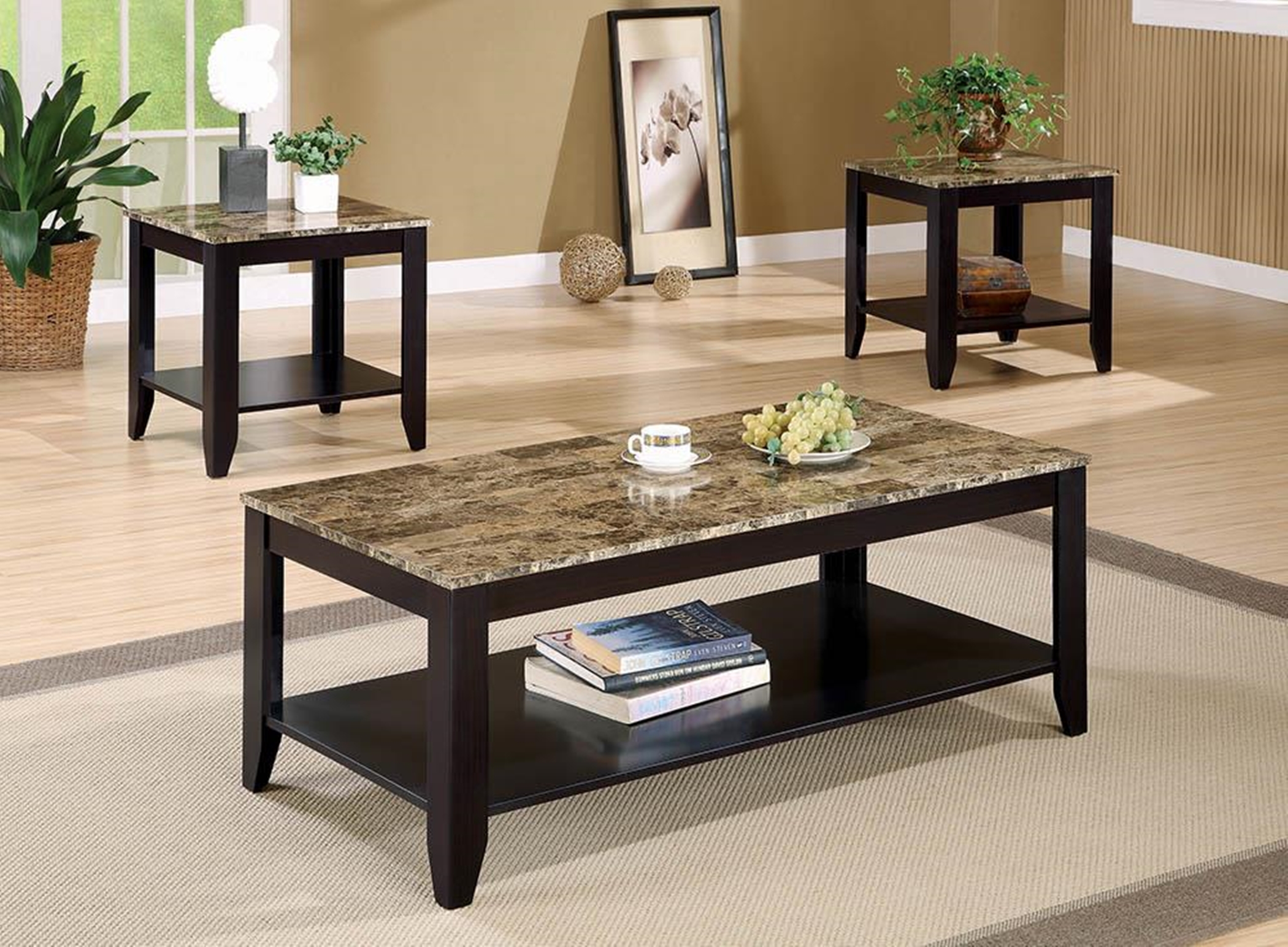 Transitional Marble Look Top Three-Piece Table Set - Click Image to Close