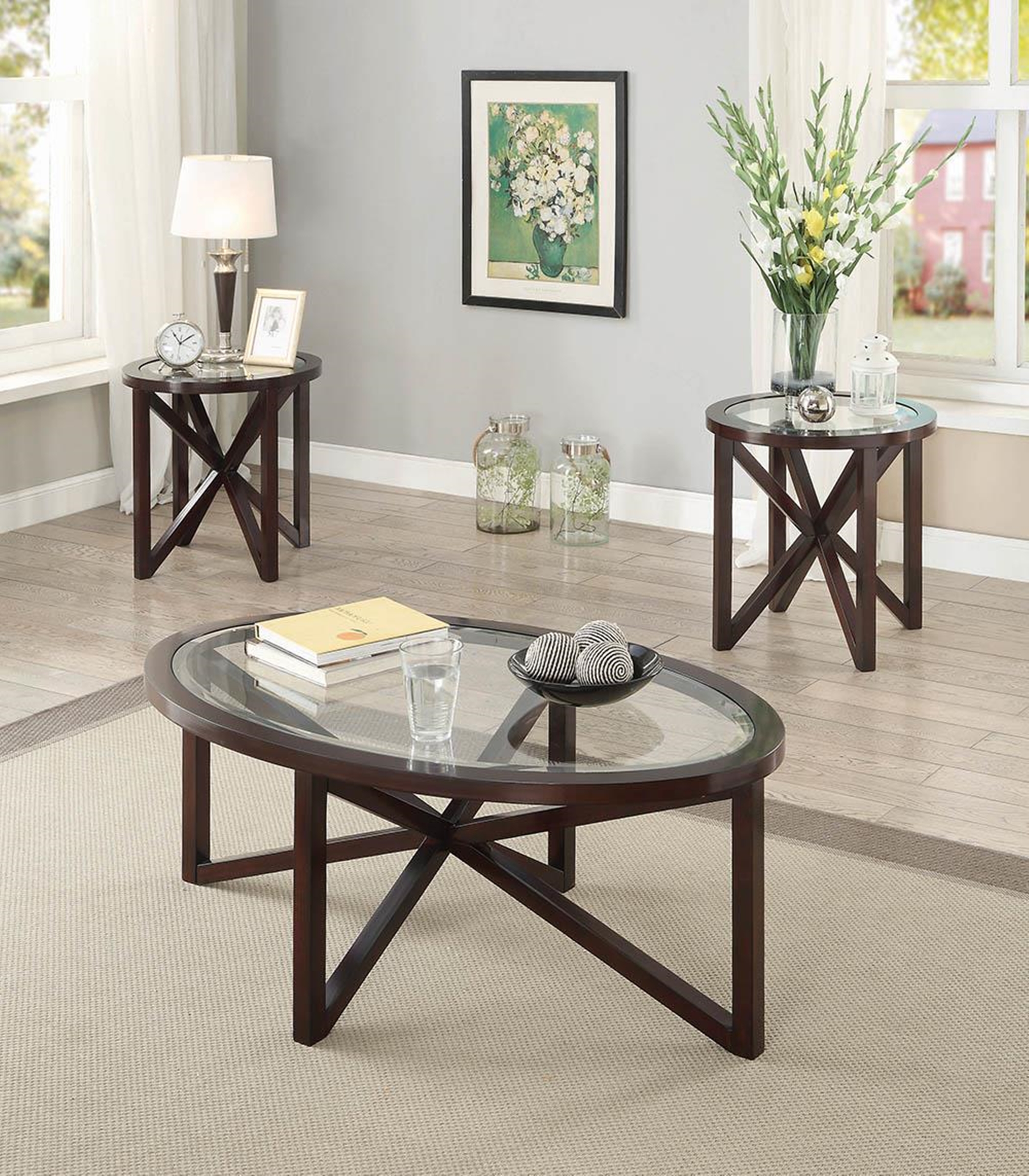 Transitional Three-Piece Round Table Set - Click Image to Close