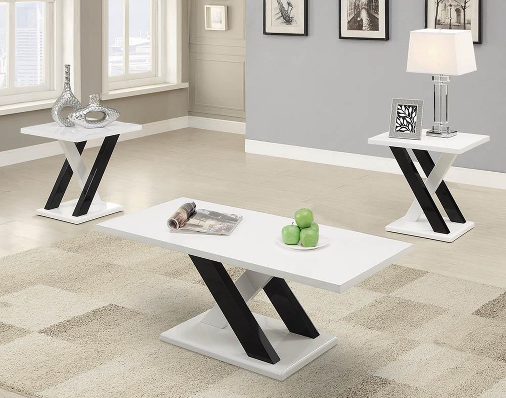 Contemporary White Three-Piece Table Set - Click Image to Close