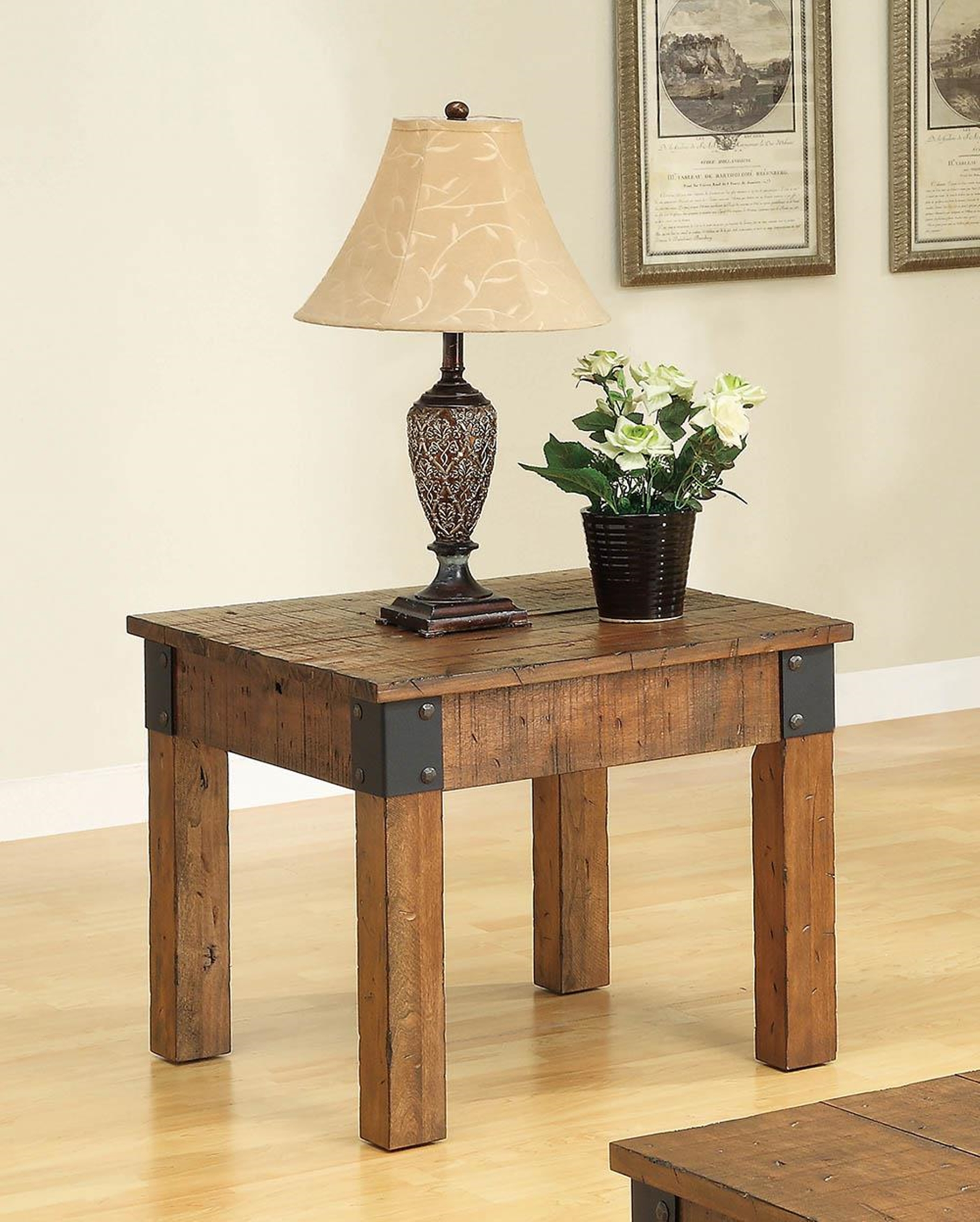 Country Distressed Rustic Brown End Table - Click Image to Close