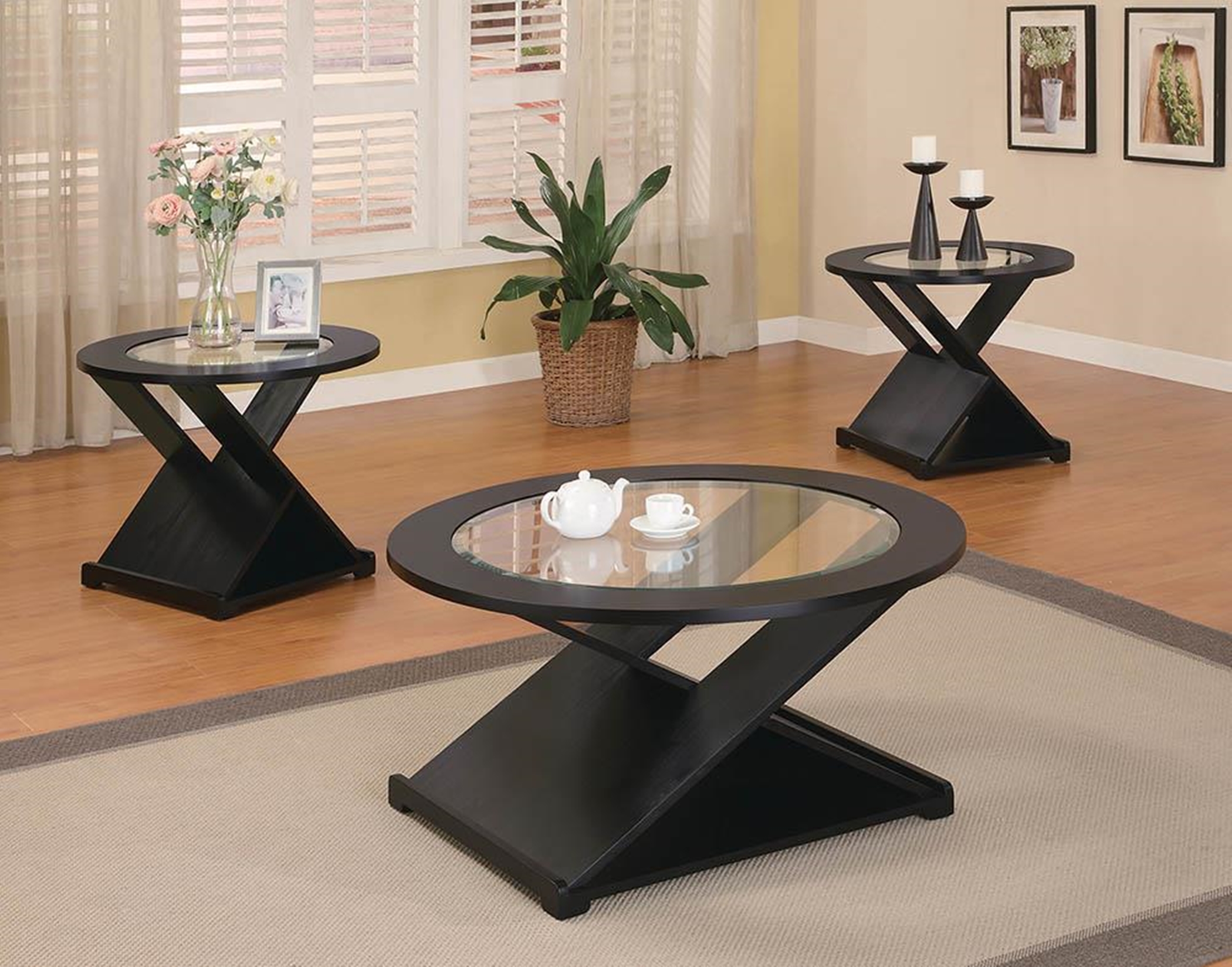 Contemporary Black Round Three-Piece Table Set - Click Image to Close