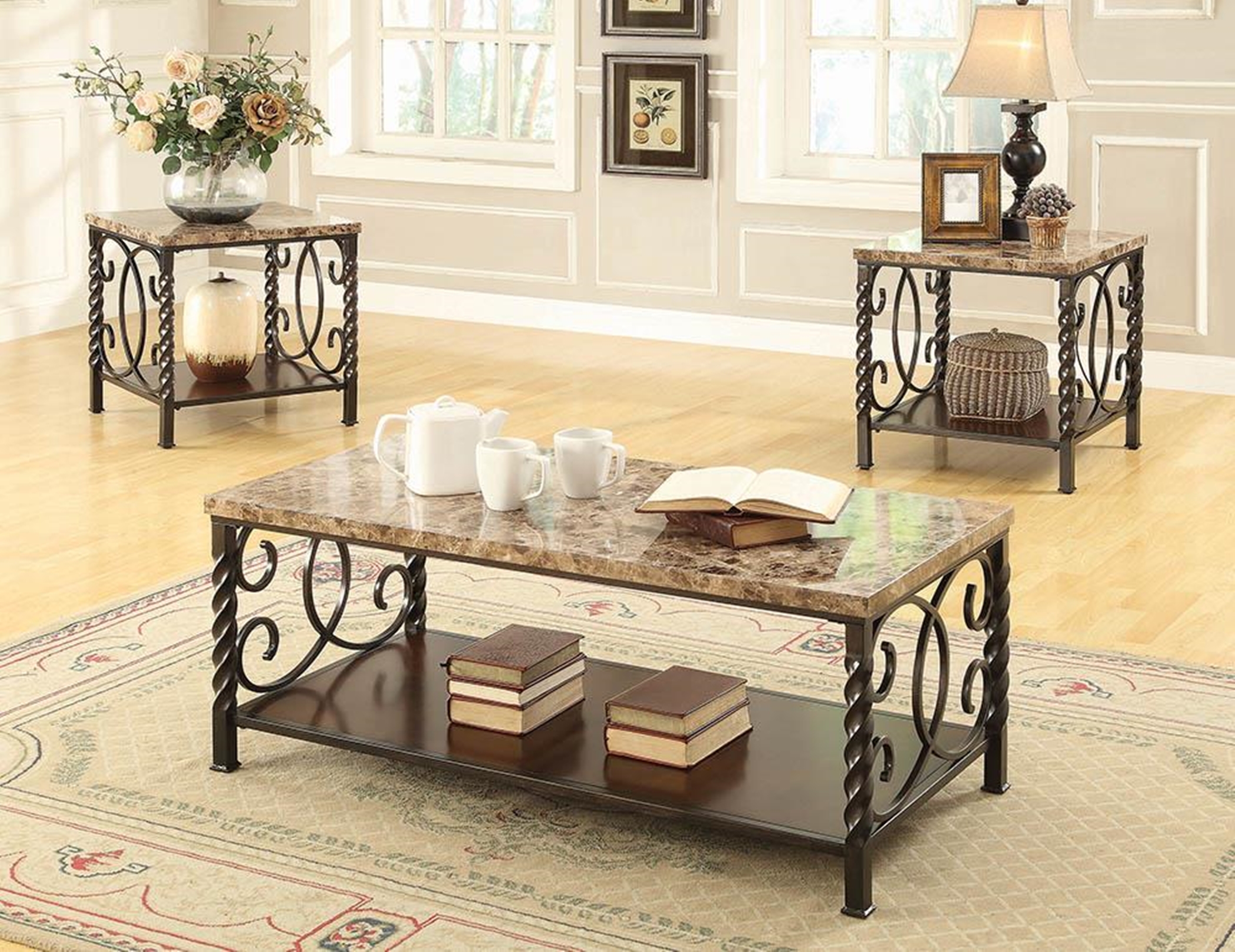 Occasional Table Sets Transitional Faux Marble 3 Pc. - Click Image to Close