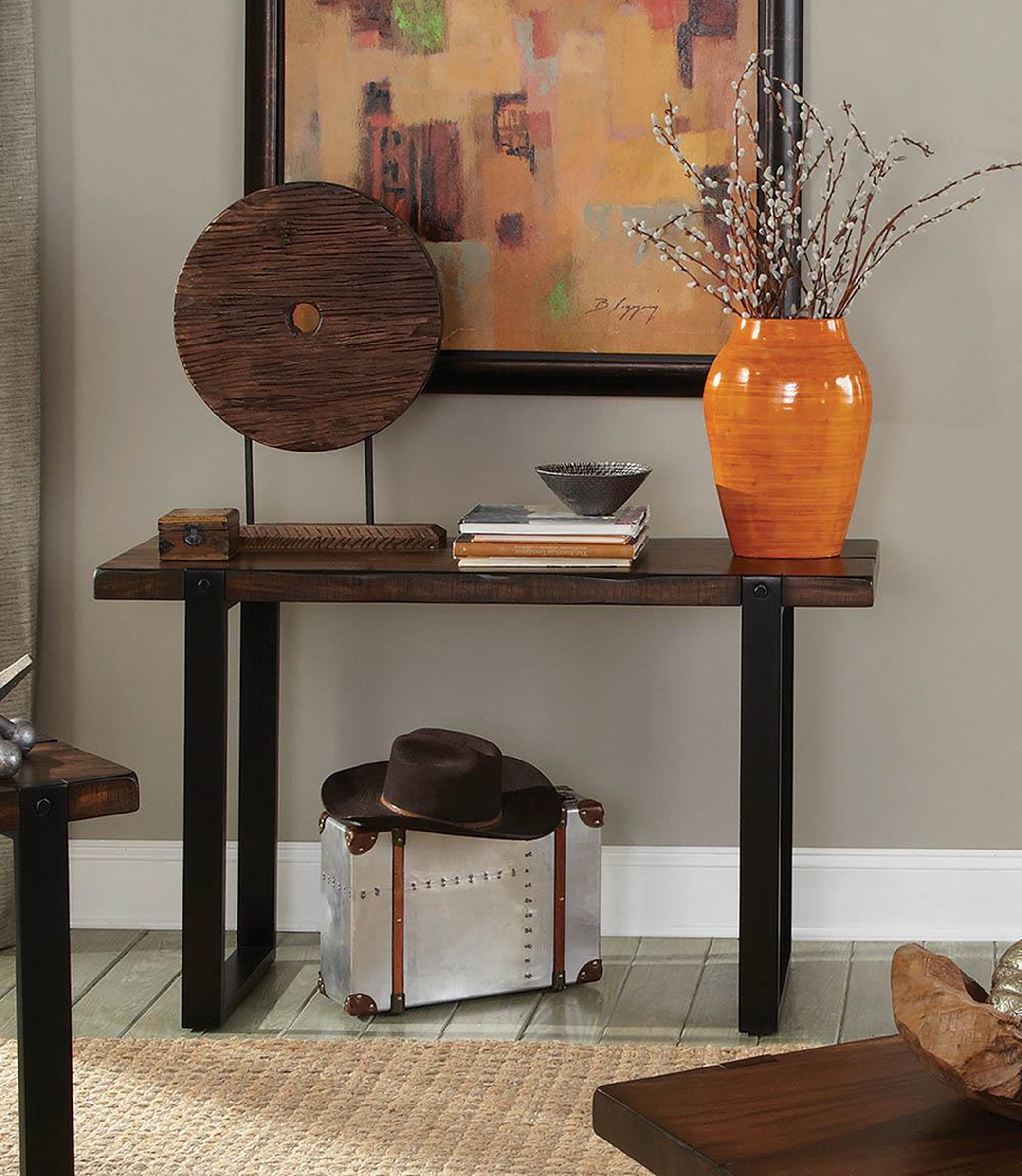 Industrial Vintage Brown Sofa Table - Click Image to Close