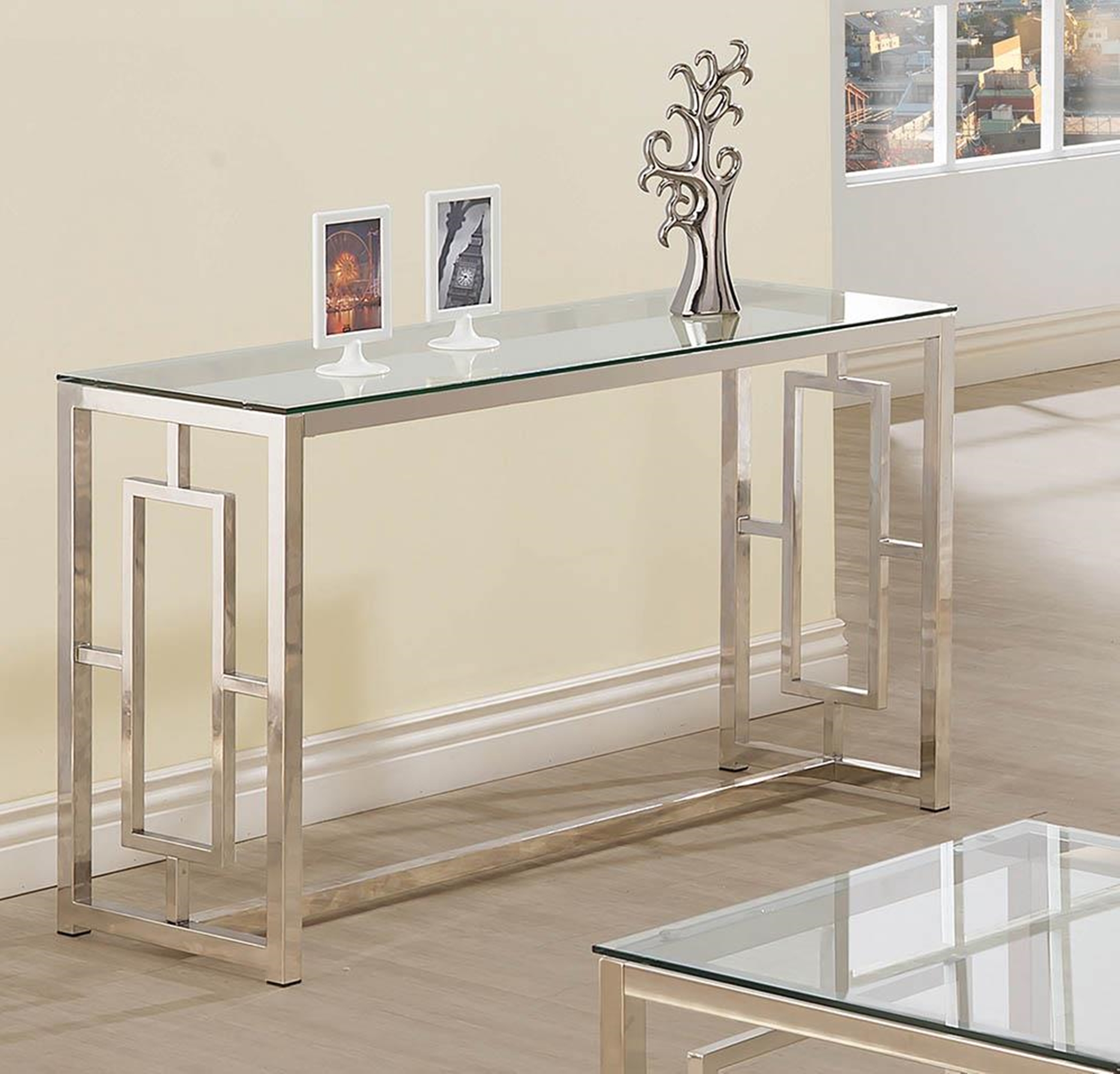 Occasional Contemporary Nickel Sofa Table - Click Image to Close
