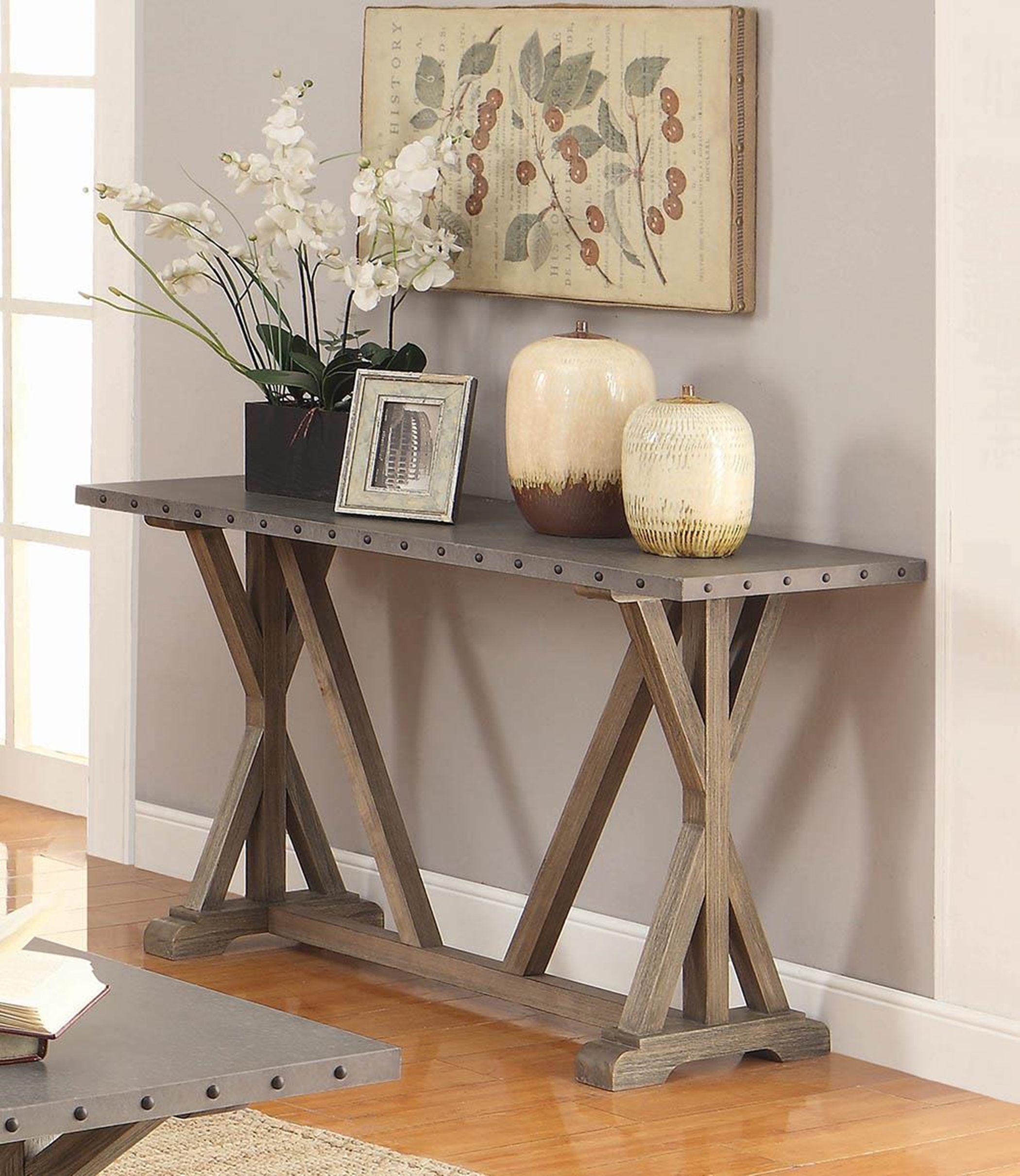Industrial Driftwood Sofa Table - Click Image to Close