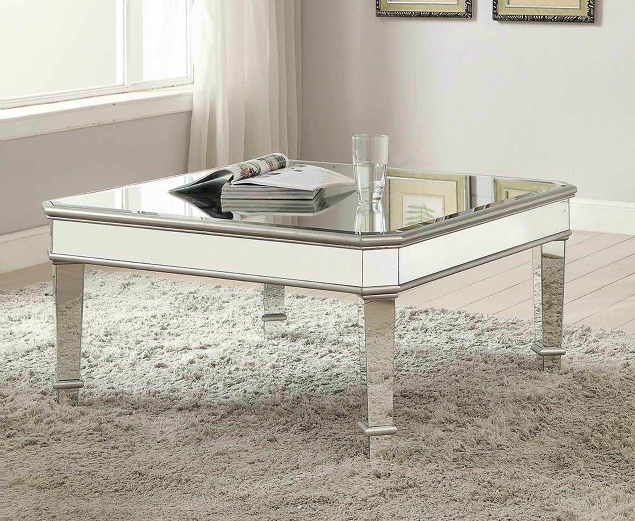 Transitional Silver Coffee Table - Click Image to Close
