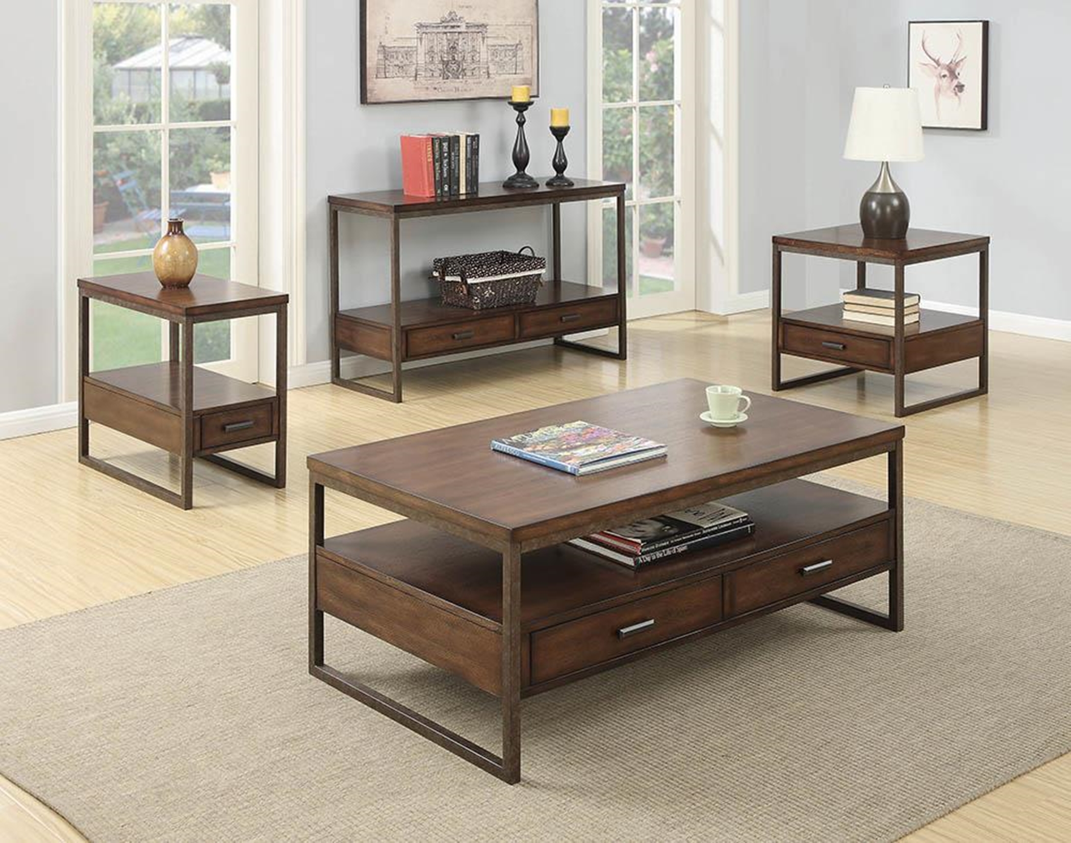 Industrial Brown Sofa Table - Click Image to Close