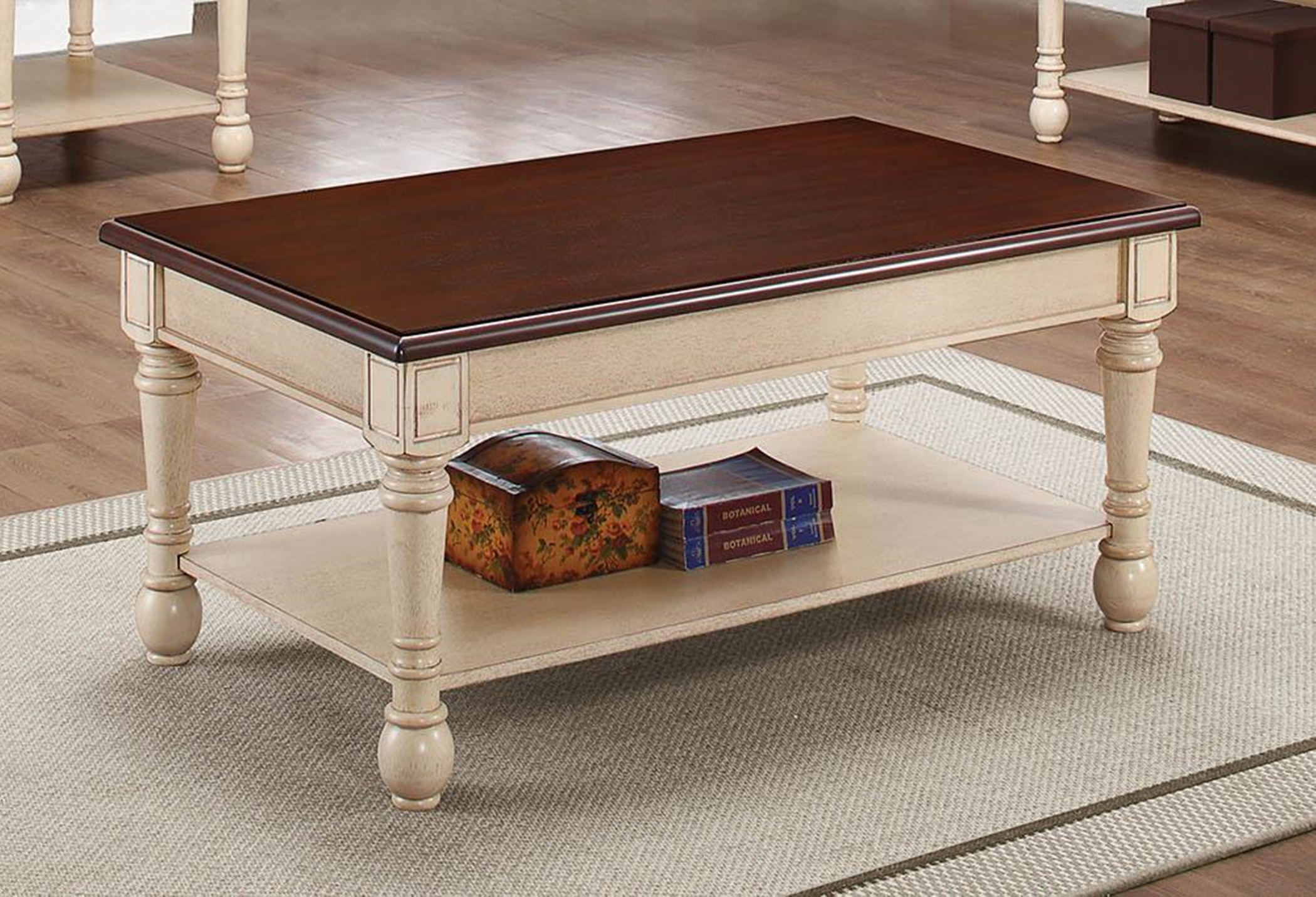 Transitional Dark Brown/Antique White Coffee Table - Click Image to Close
