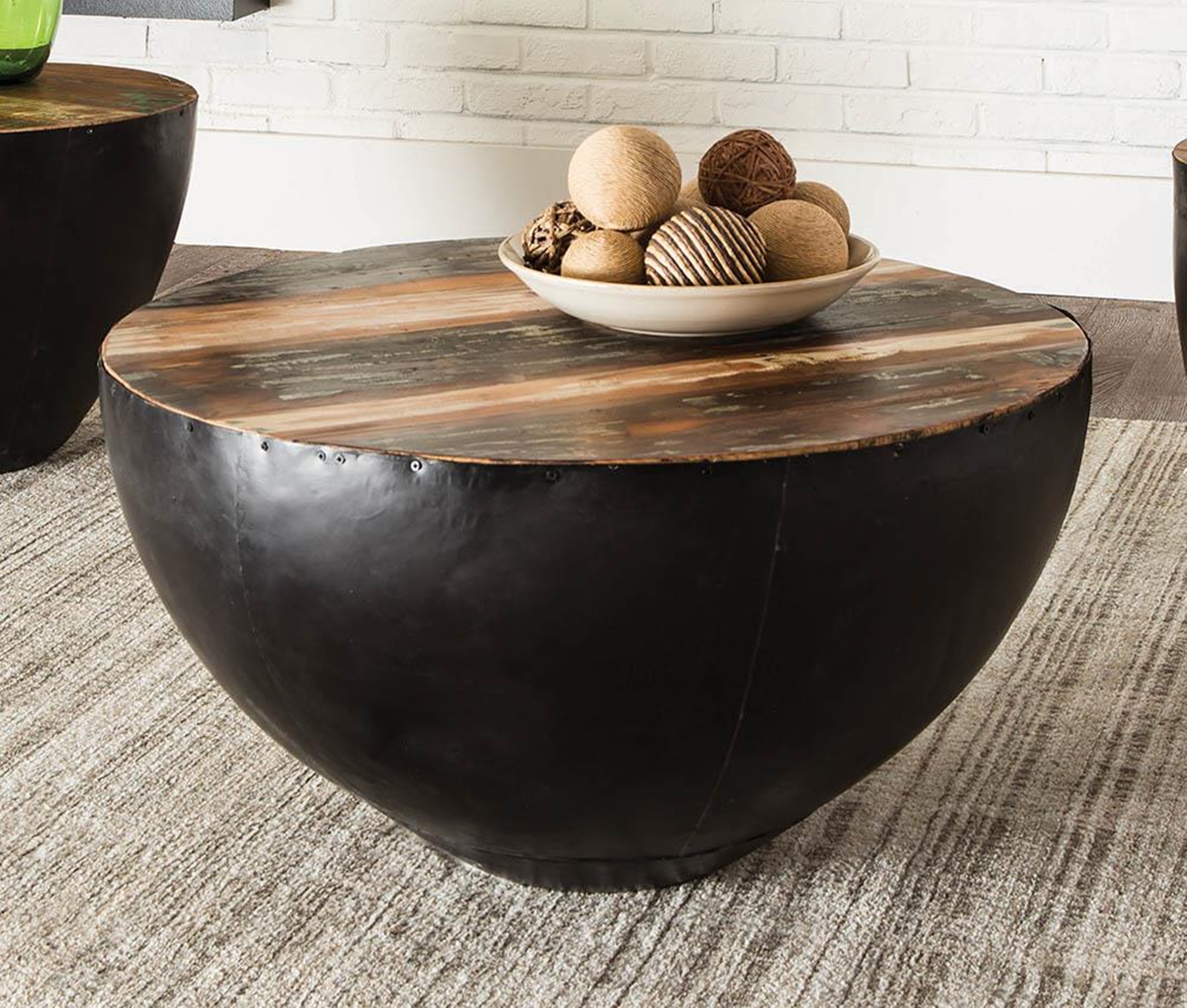 Industrial Round Black Iron Coffee Table - Click Image to Close