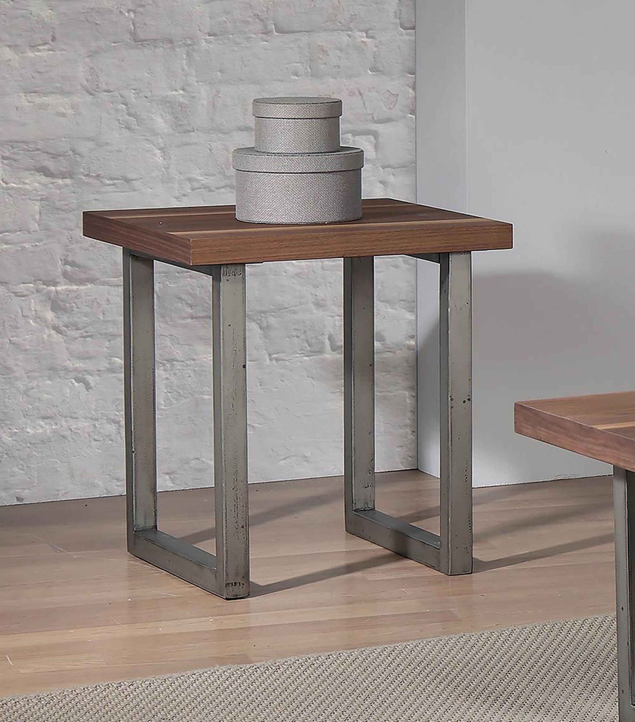 Industrial Walnut End Table - Click Image to Close