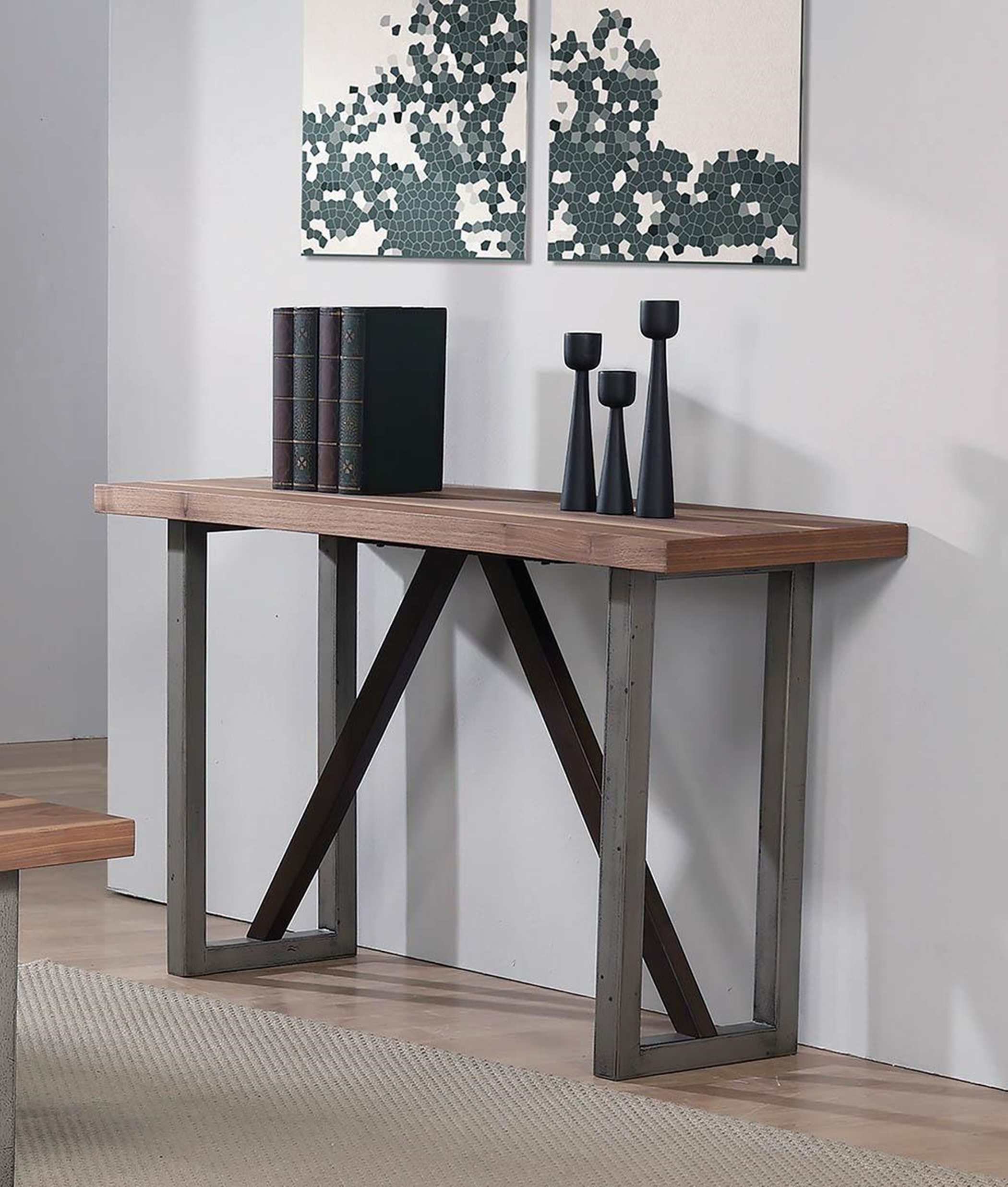 Industrial Walnut Sofa Table - Click Image to Close