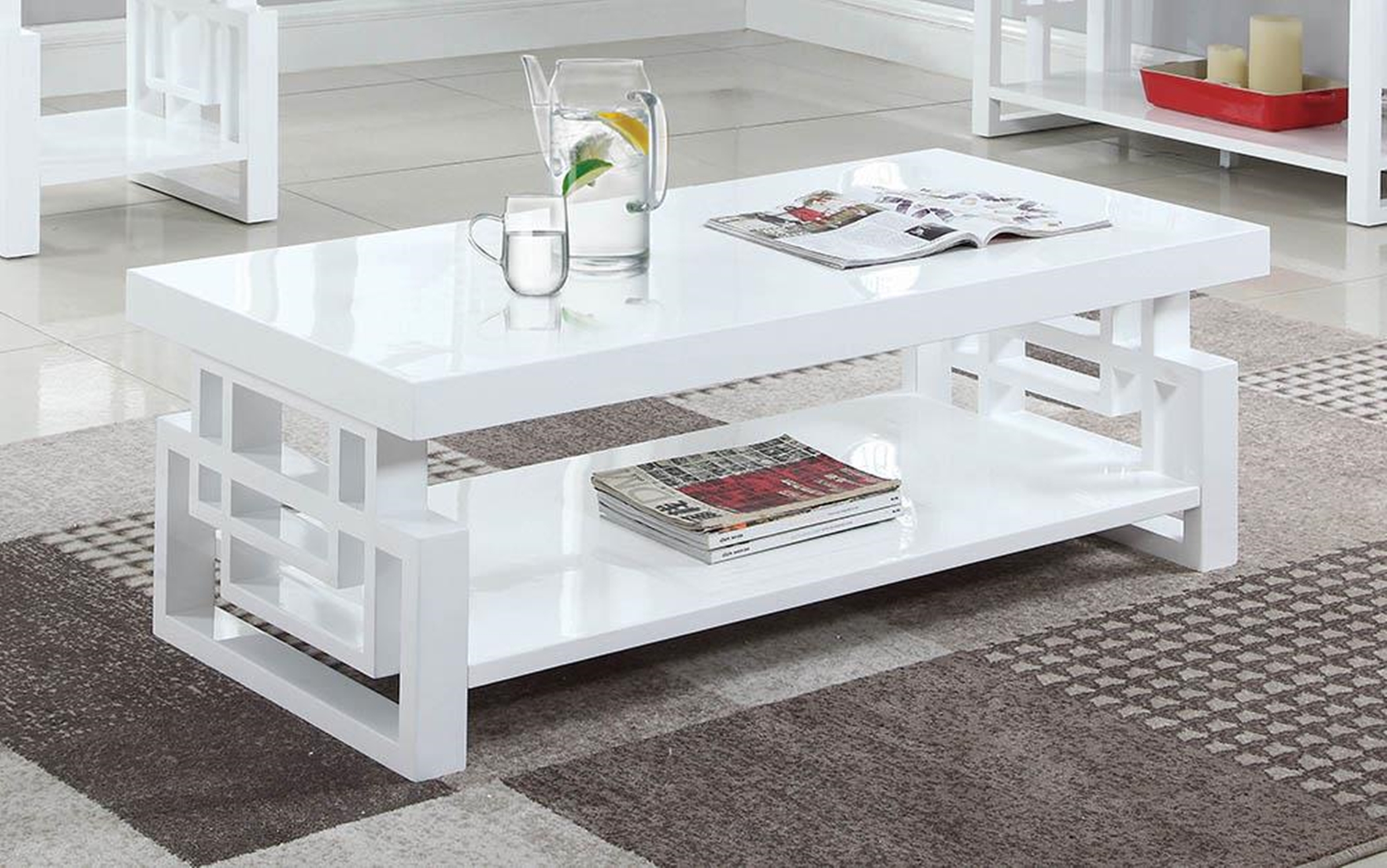 Transitional Glossy White Coffee Table - Click Image to Close