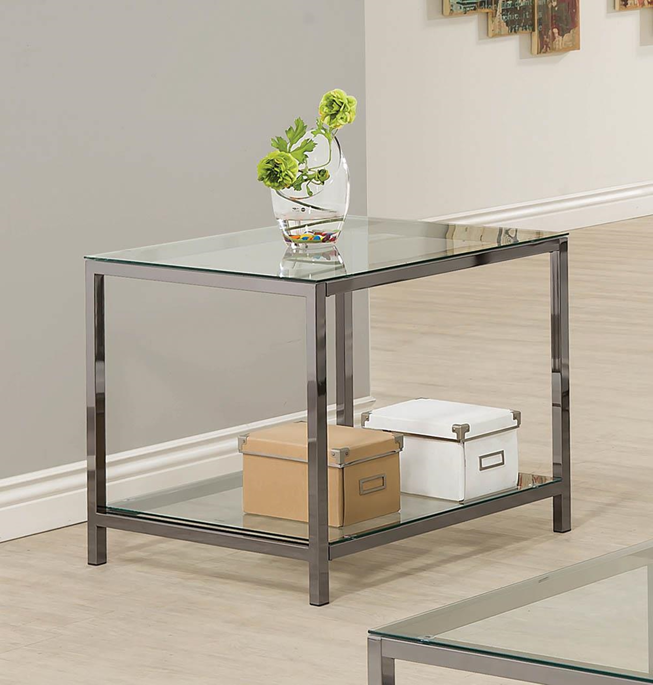Contemporary Black Nickel Side Table - Click Image to Close