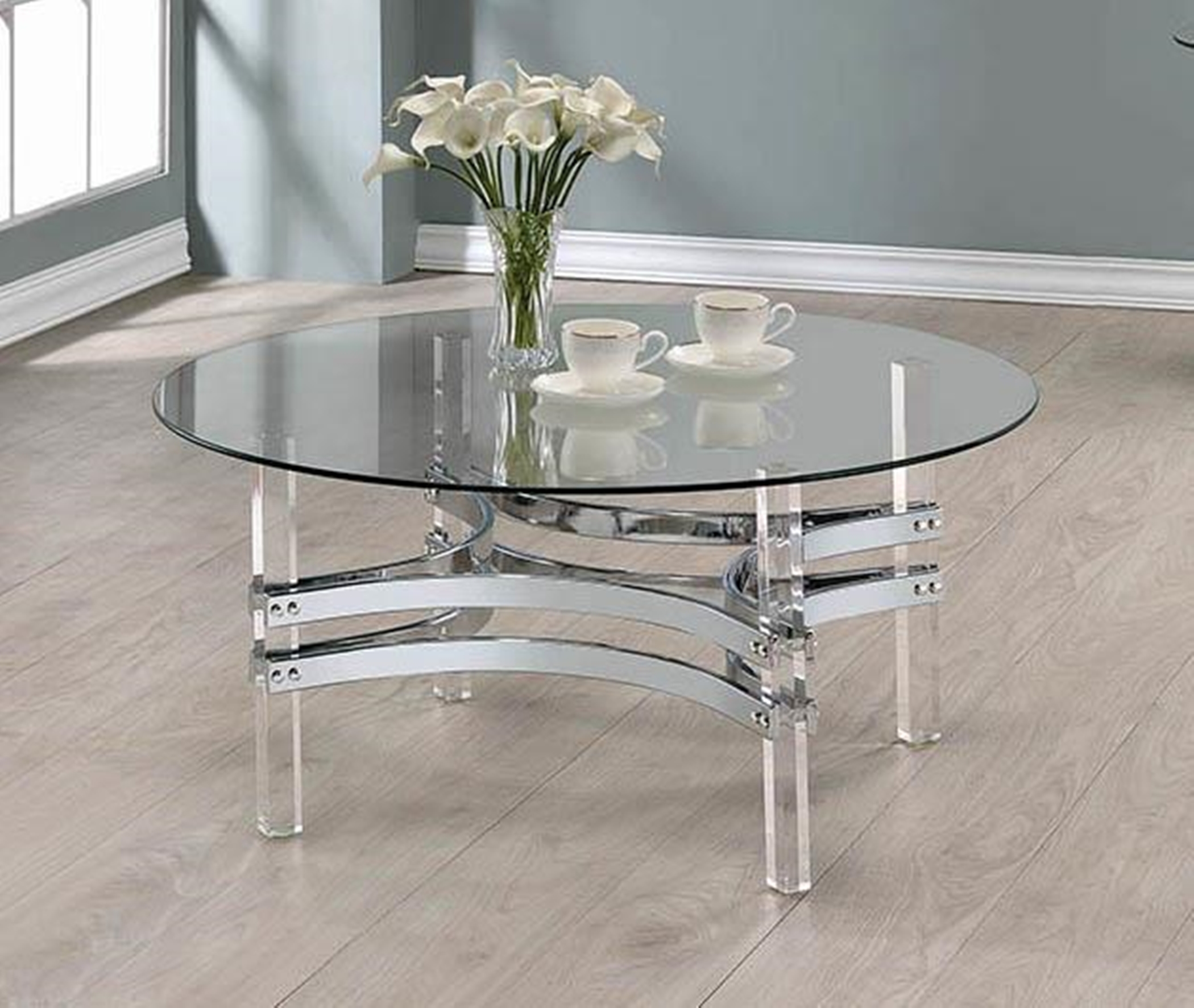 Contemporary Chrome Round Coffee Table - Click Image to Close
