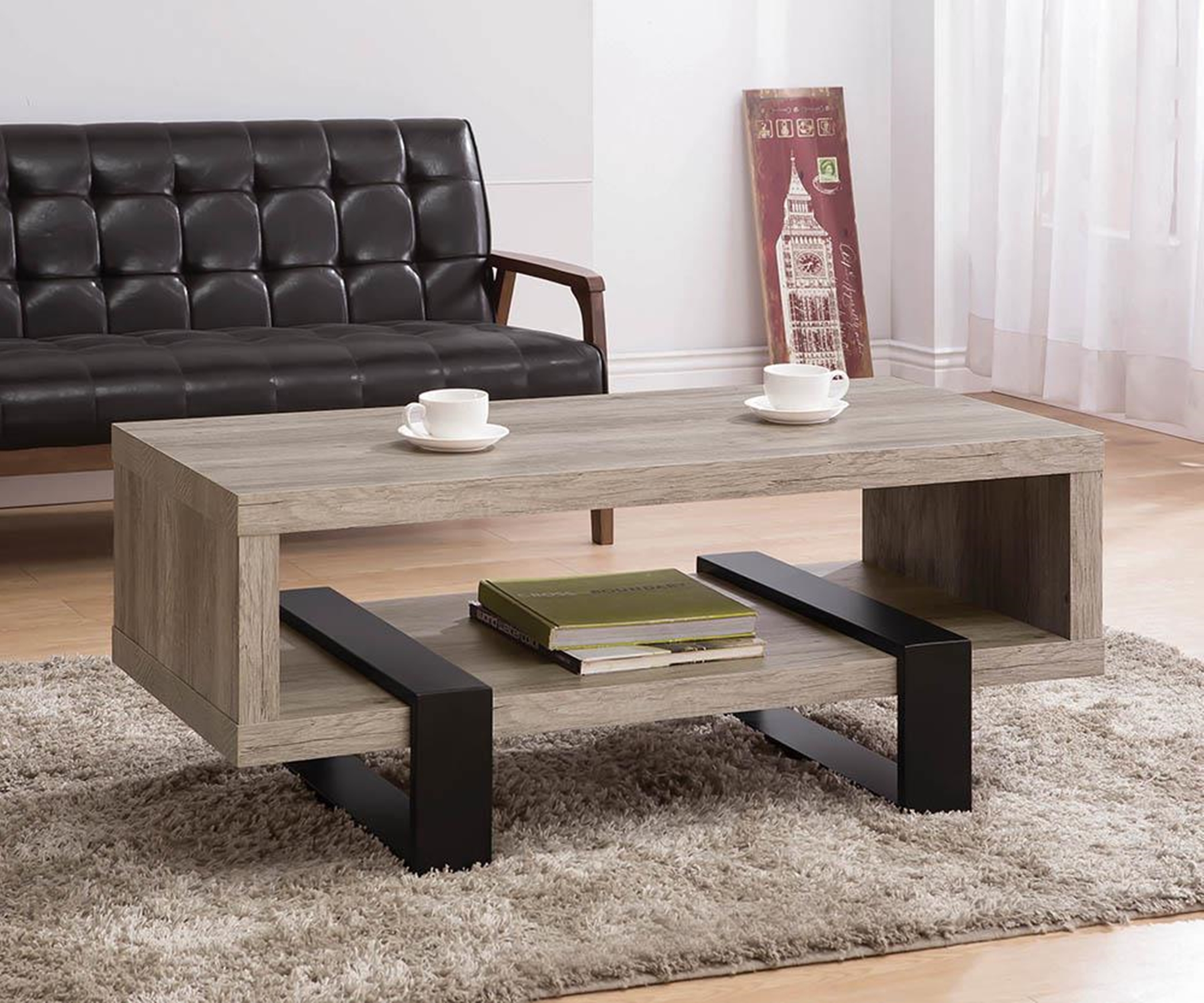 Industrial Grey Driftwood Open Coffee Table - Click Image to Close