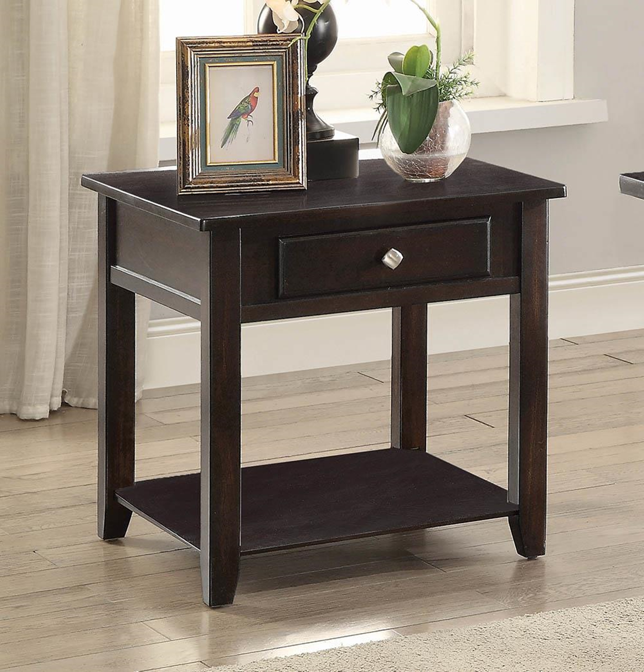 Transitional Walnut One-Drawer End Table - Click Image to Close