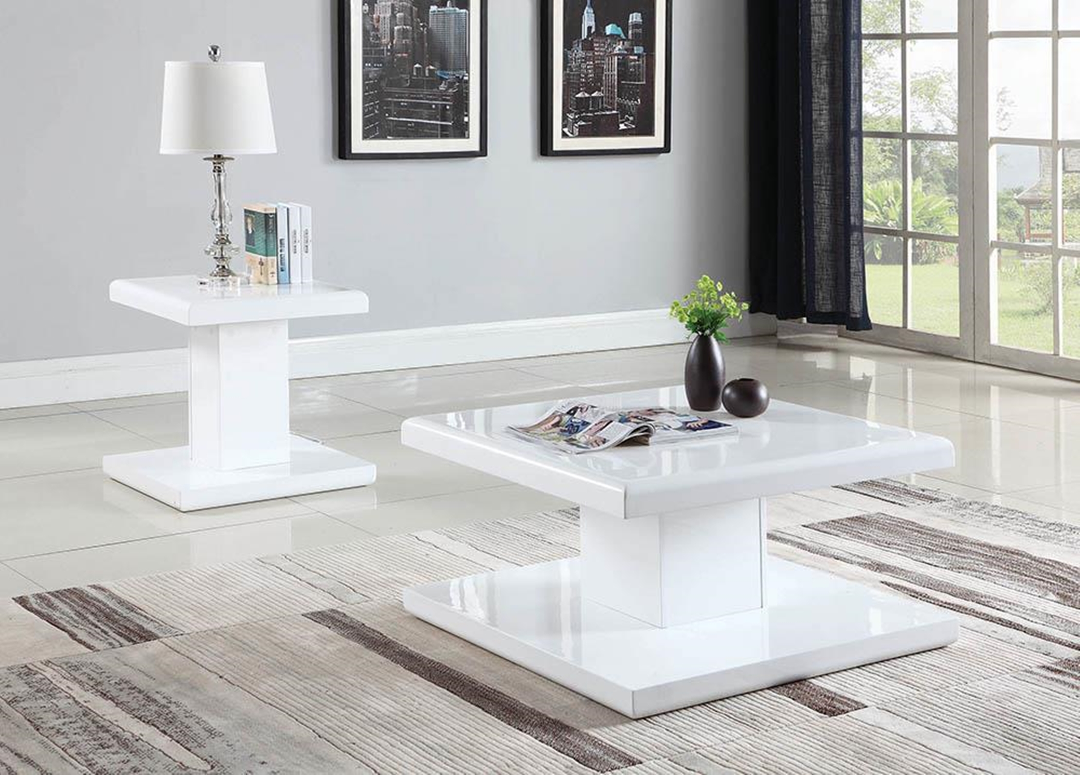 Contemporary White End Table With Swiveling Top - Click Image to Close