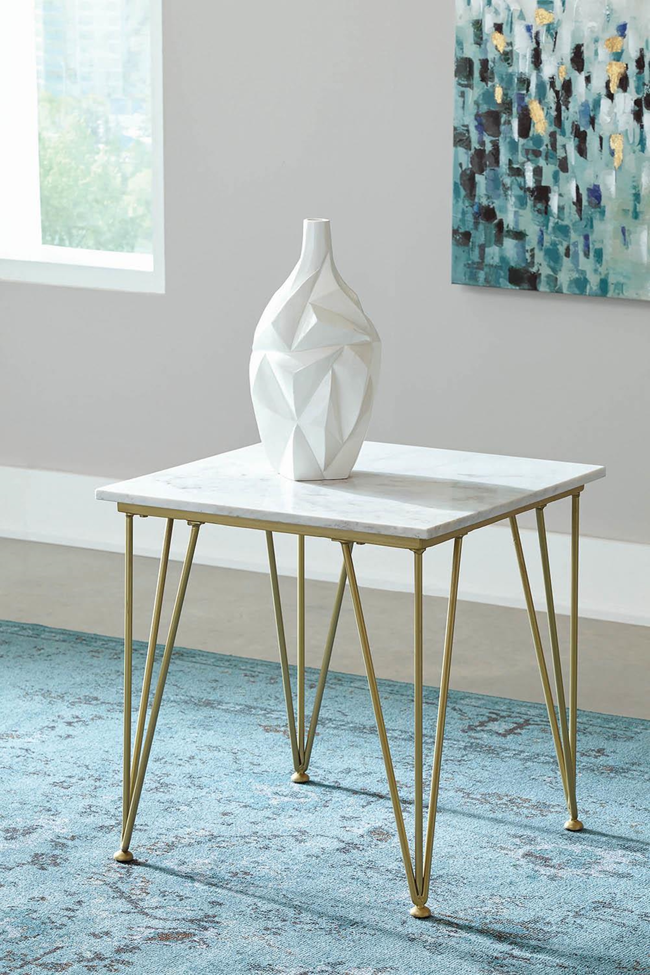 Modern White and Gold Side Table - Click Image to Close