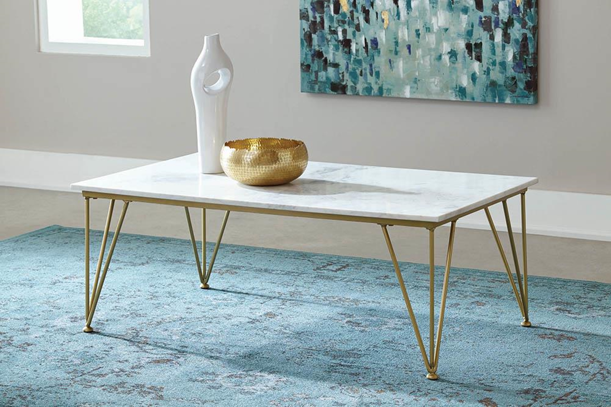 Modern White and Gold Coffee Table - Click Image to Close