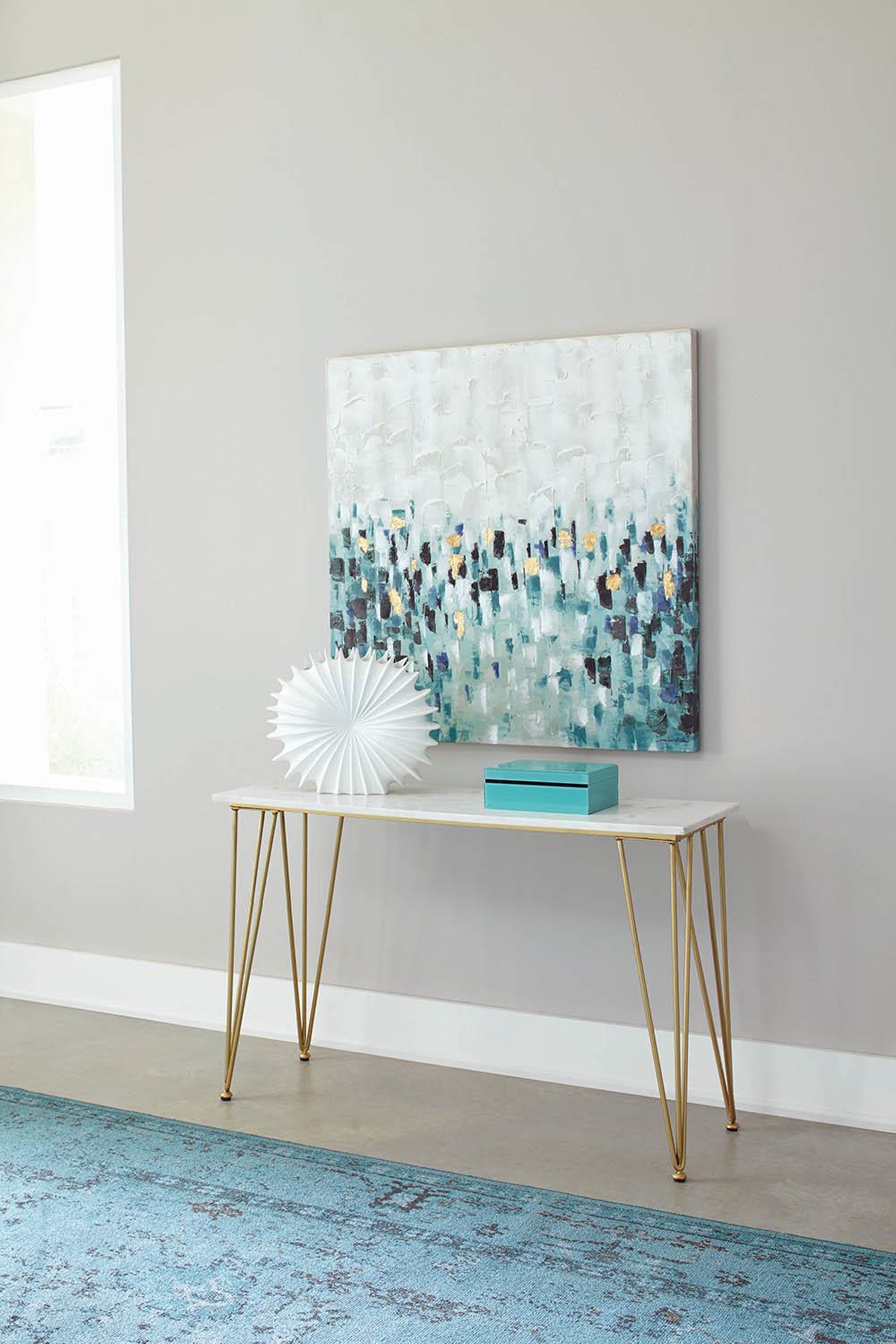 Modern White and Gold Sofa Table - Click Image to Close