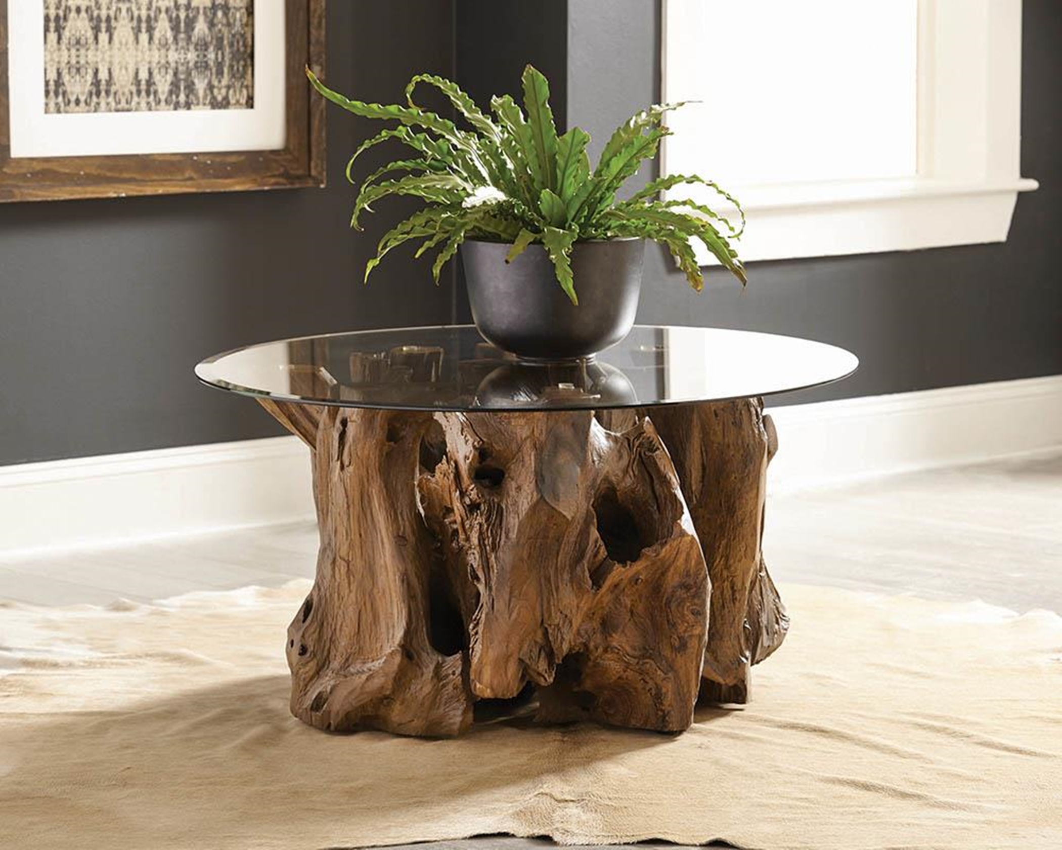Rustic Teak Root Coffee Table - Click Image to Close