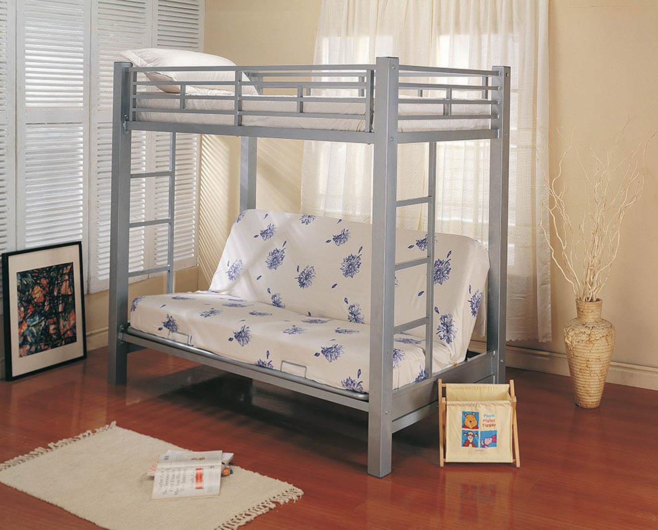 Youth Metal Glossy Silver Bunk Bed - Click Image to Close