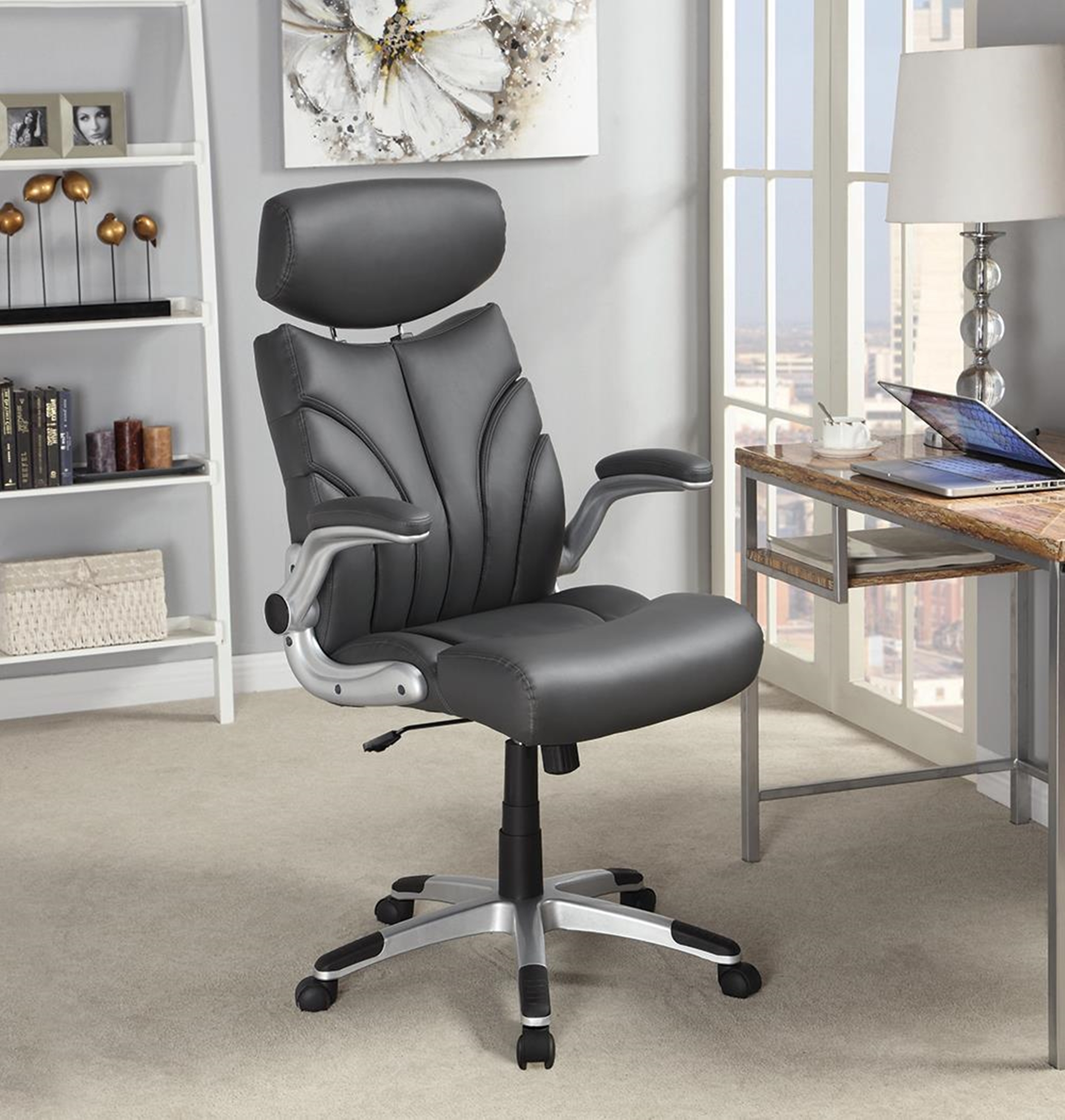 Contemporary Grey and Silver Office Chair - Click Image to Close