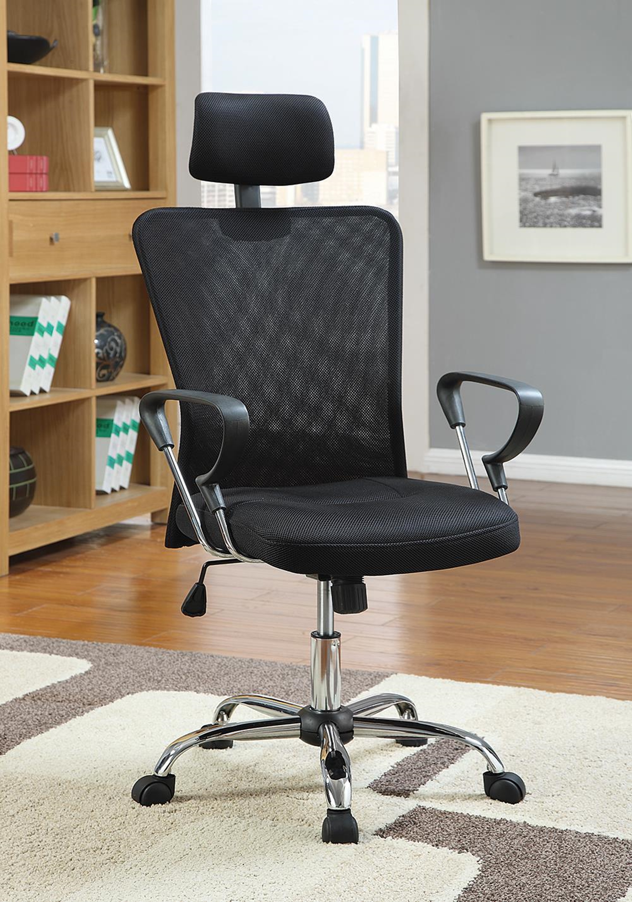 Casual Black Office Chair with Headrest - Click Image to Close