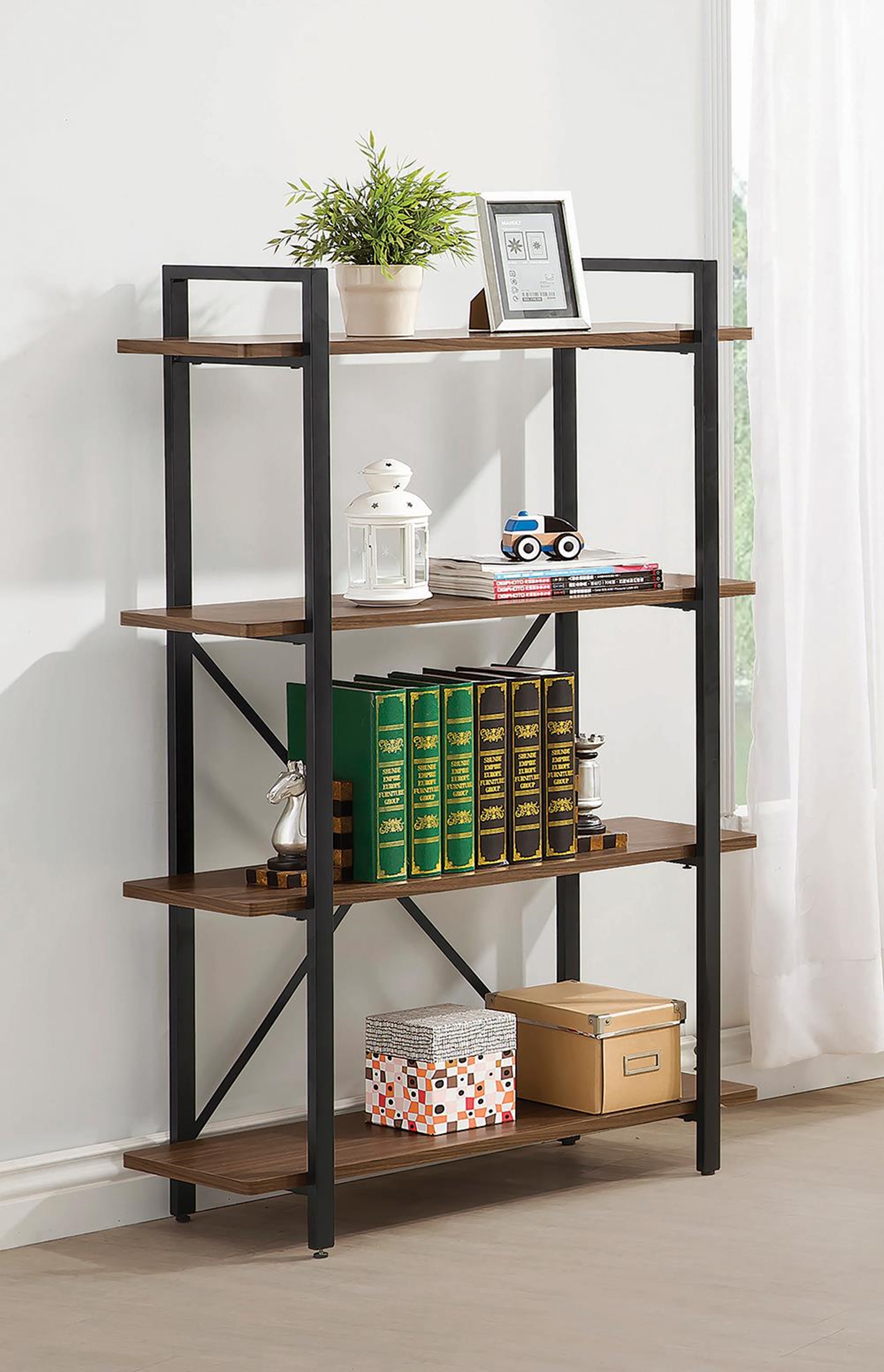 Industrial Walnut Bookcase - Click Image to Close