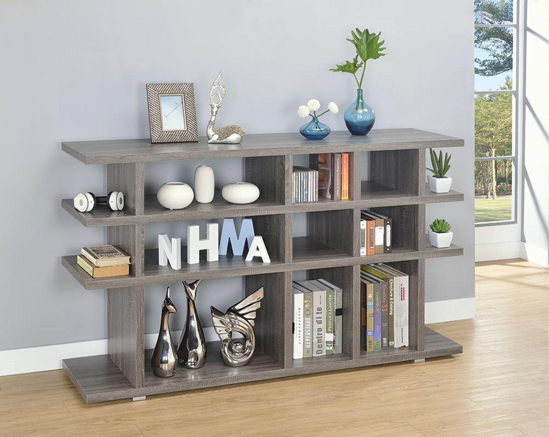 Contemporary Weathered Grey Bookcase - Click Image to Close