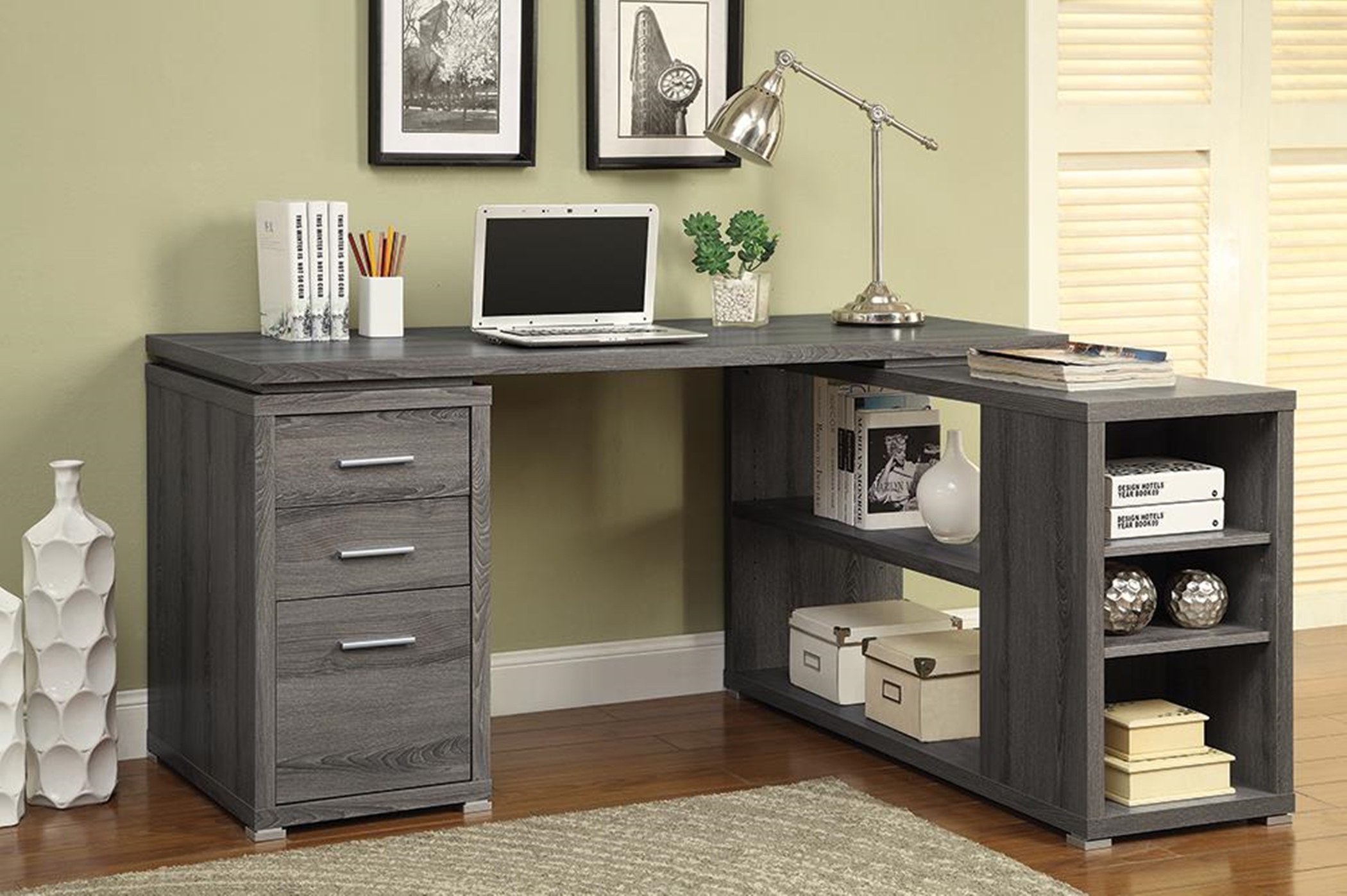 Yvette Weathered Grey Executive Desk - Click Image to Close