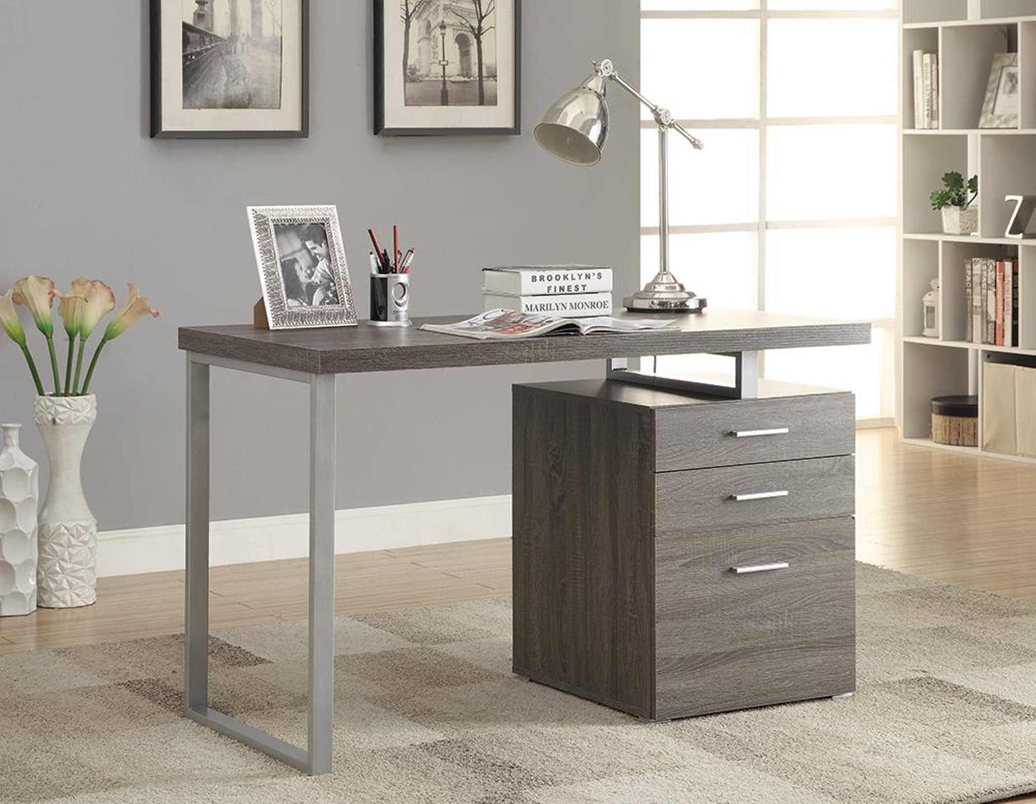 Contemporary Weathered Grey Writing Desk - Click Image to Close