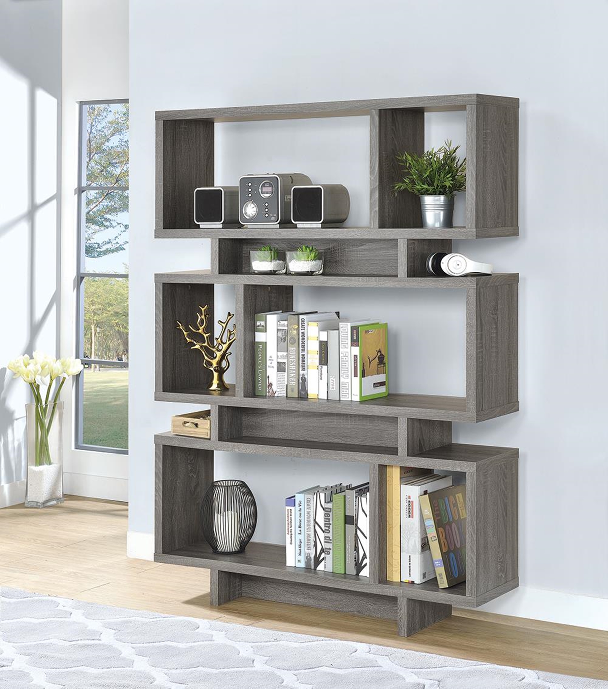 Contemporary Weathered Grey Bookcase - Click Image to Close