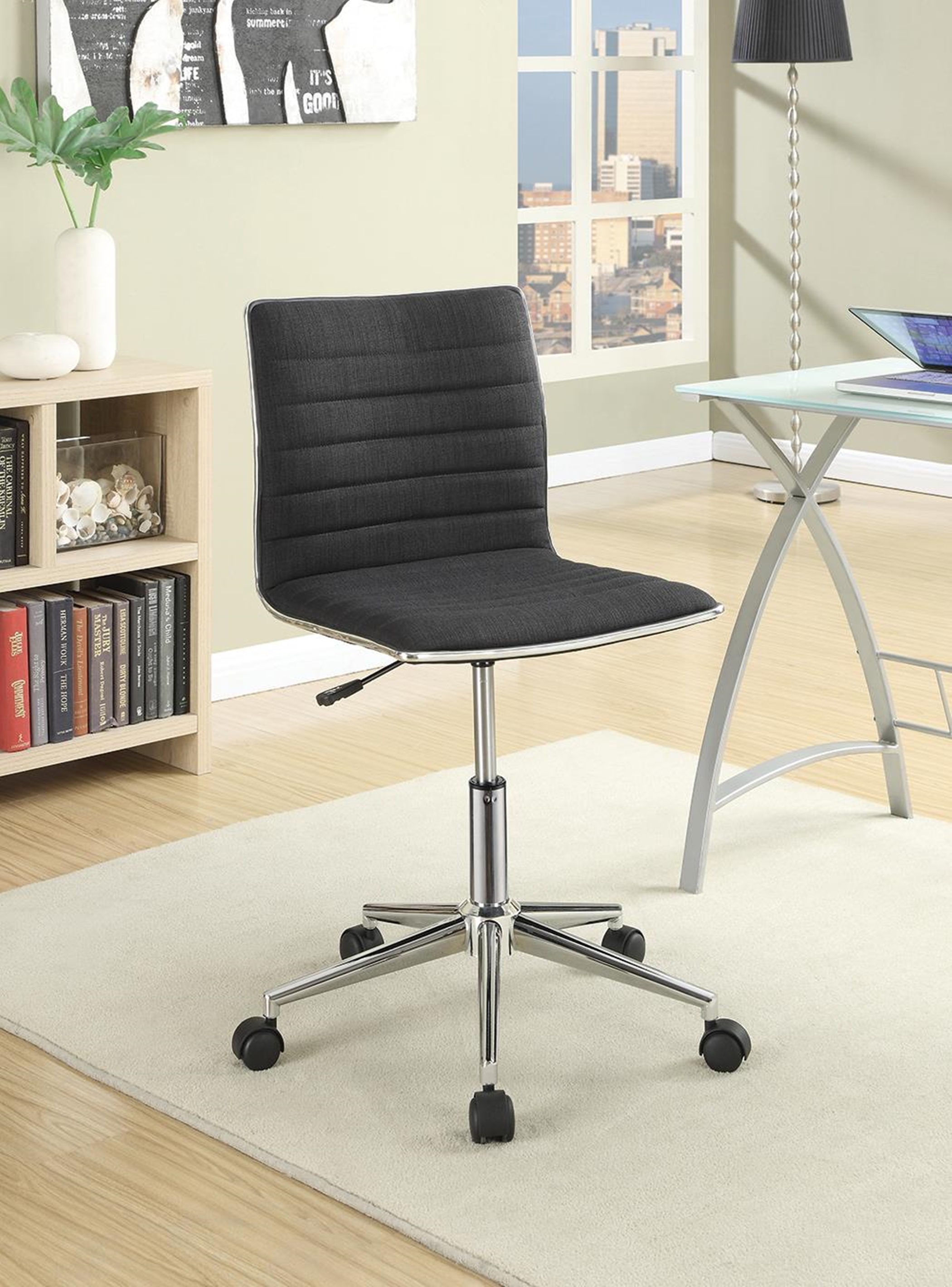 Modern Black and Chrome Home Office Chair - Click Image to Close