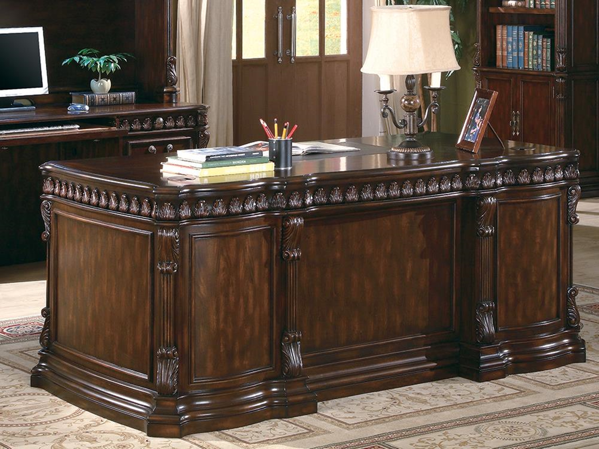 Tucker Traditional Rich Brown Executive Desk - Click Image to Close